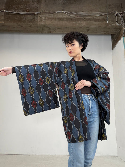 VINTAGE KAWAII HAORI "tsumugi, KAW104"*high-damage