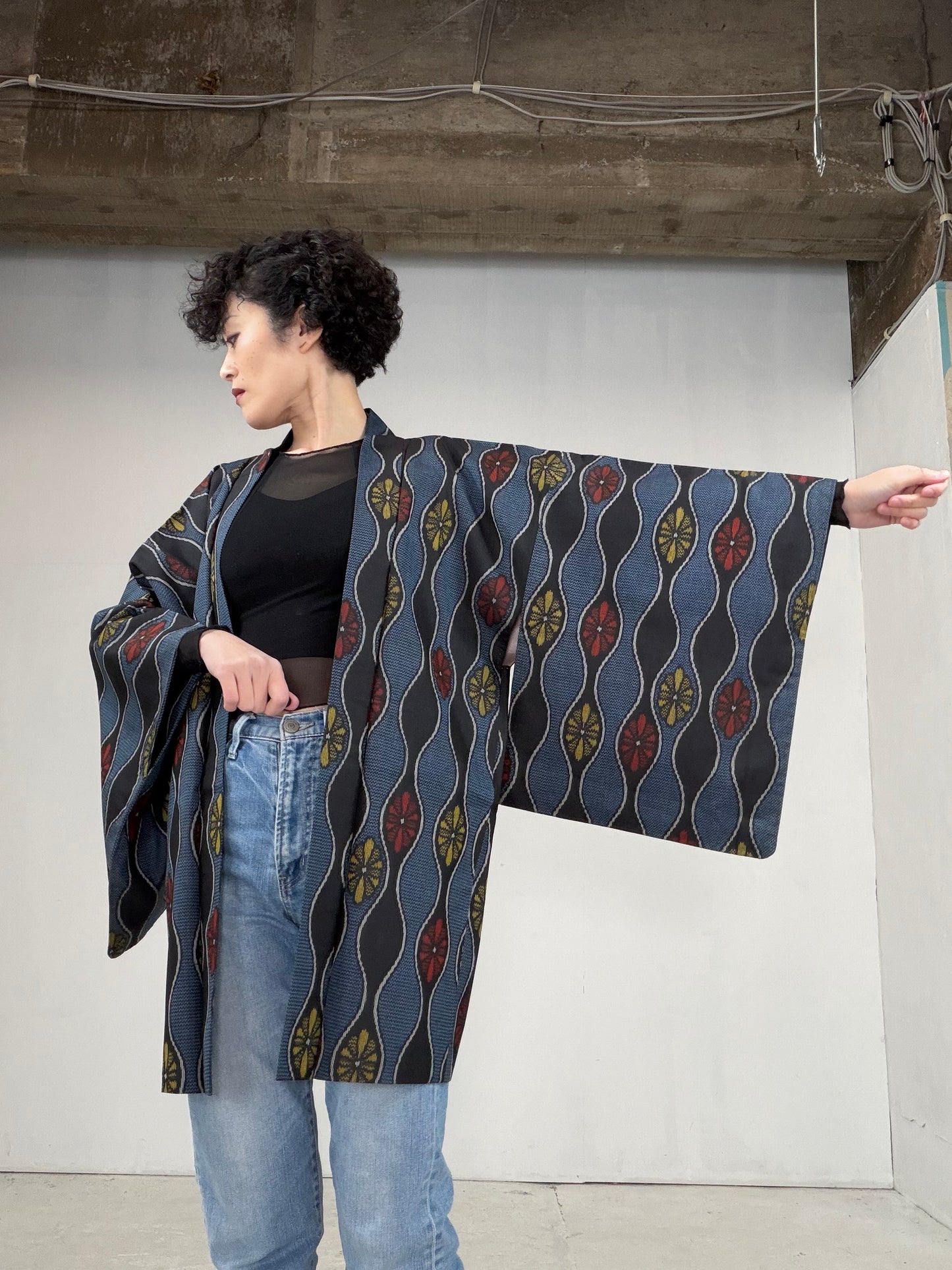 VINTAGE KAWAII HAORI "tsumugi, KAW104"*high-damage