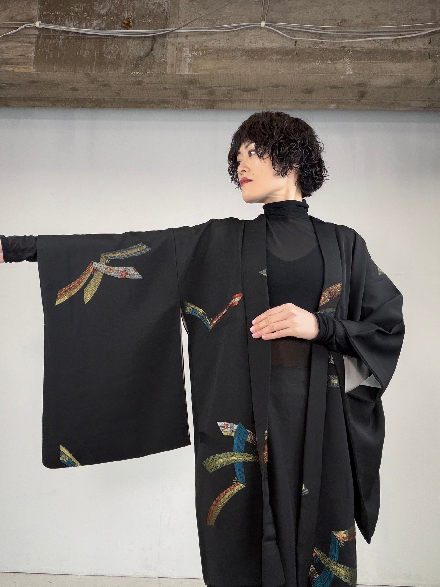 VINTAGE BLACK HAORI  "noshi, BLK119"