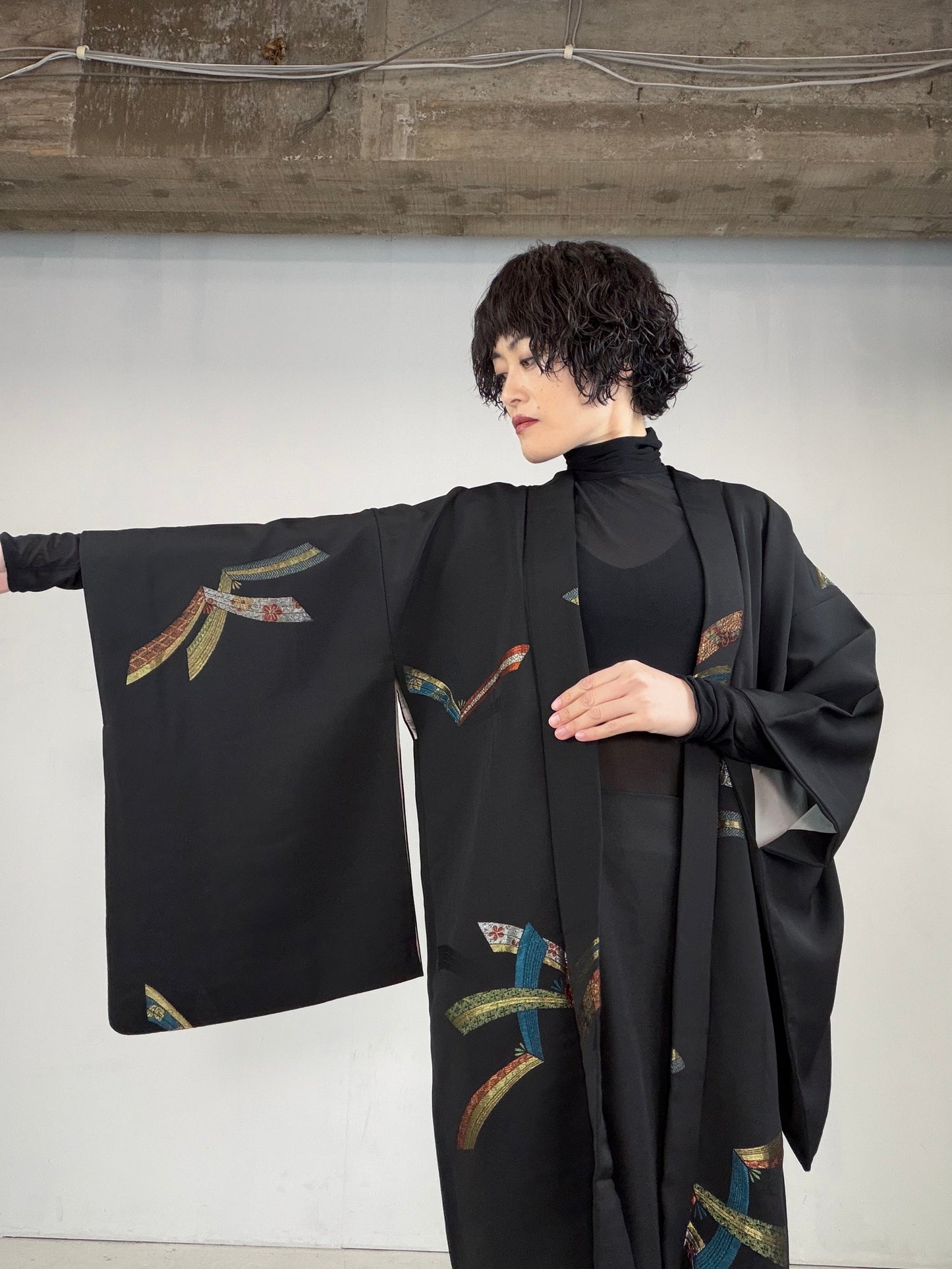 VINTAGE BLACK HAORI  "noshi, BLK119"