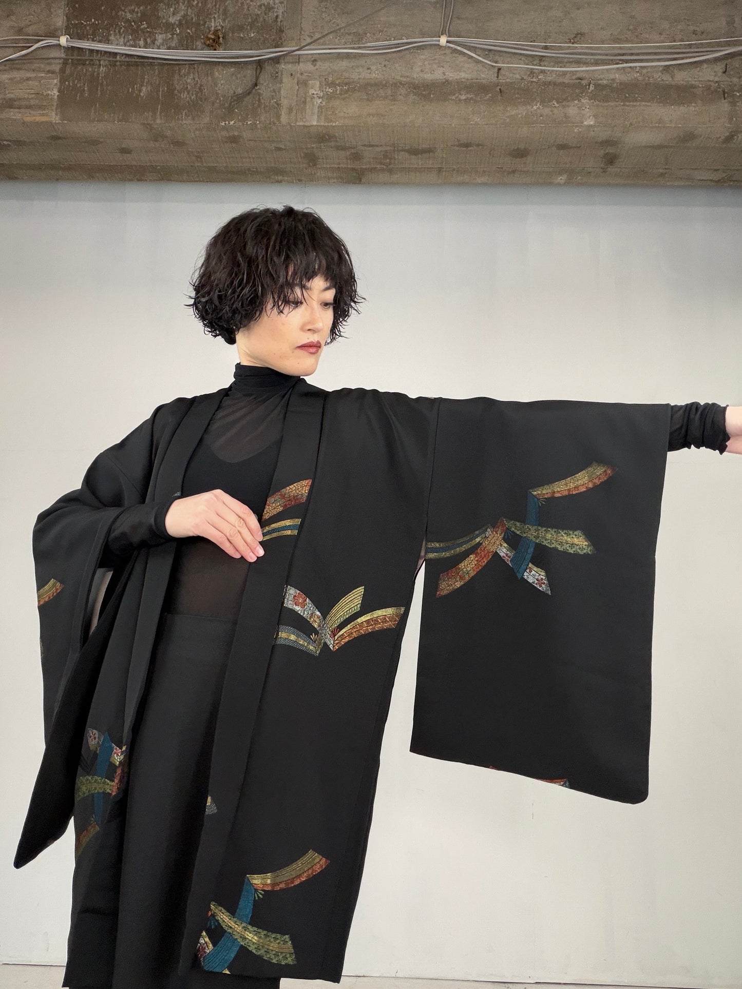 VINTAGE BLACK HAORI  "noshi, BLK119"