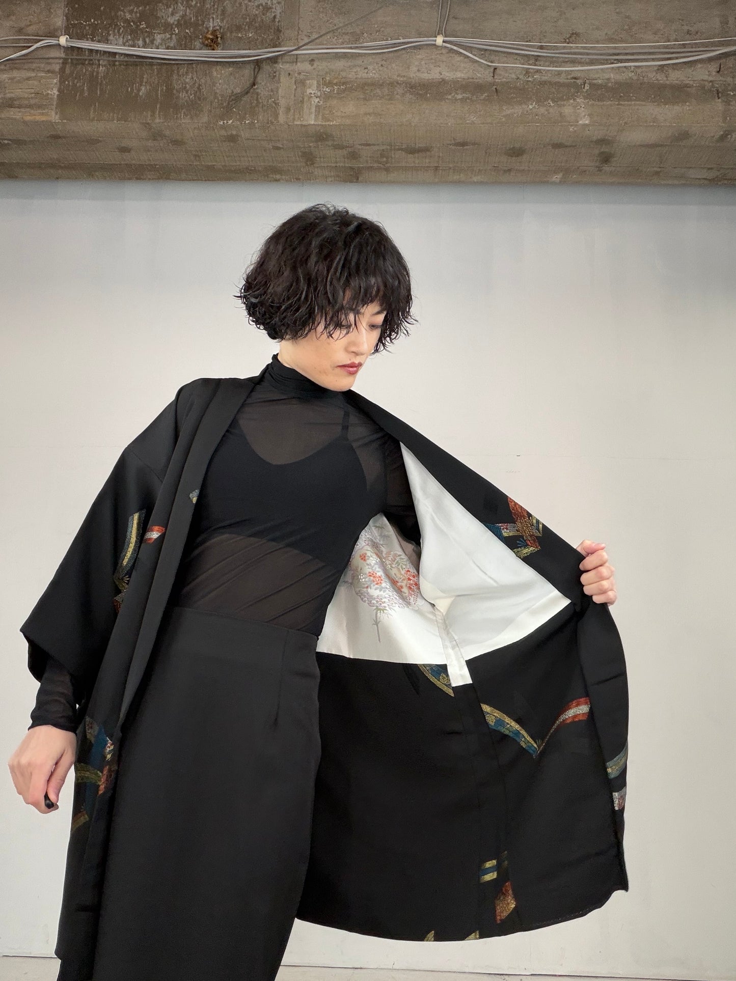 VINTAGE BLACK HAORI  "noshi, BLK119"