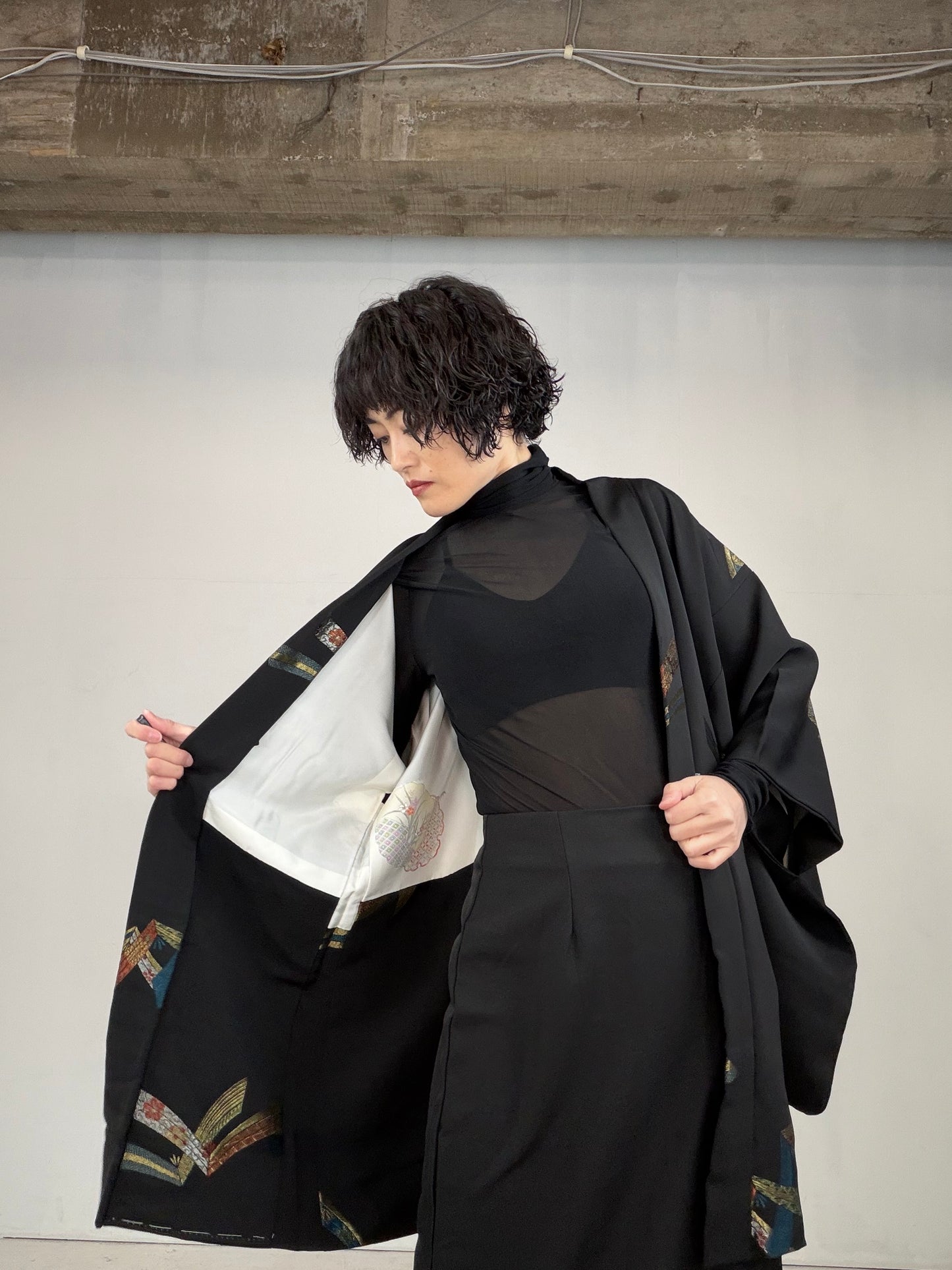 VINTAGE BLACK HAORI  "noshi, BLK119"