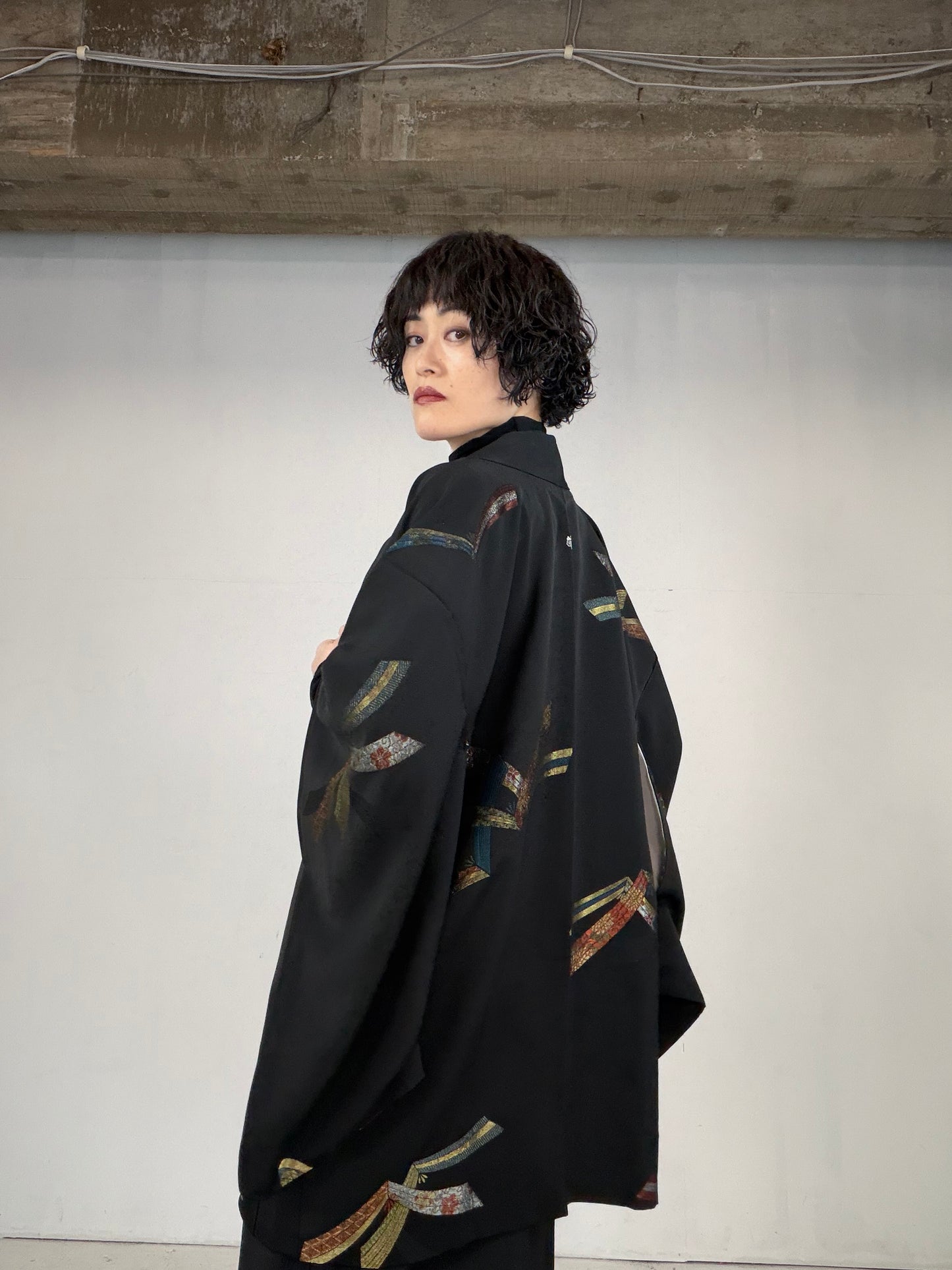 VINTAGE BLACK HAORI  "noshi, BLK119"