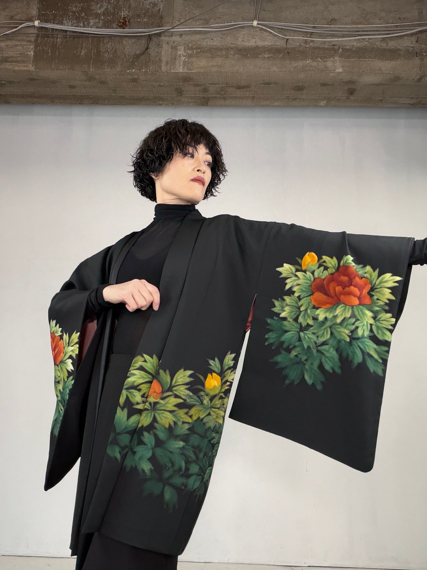 VINTAGE BLACK HAORI  "botan, BLK120"