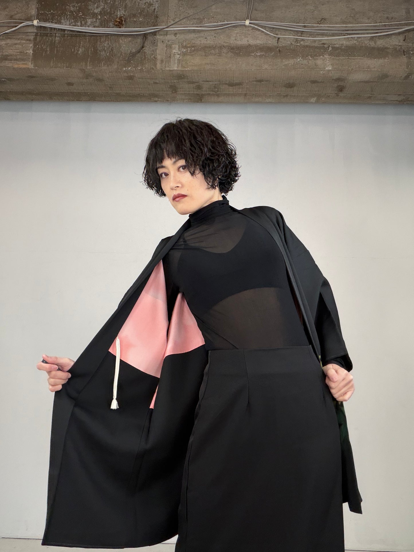 VINTAGE BLACK HAORI  "botan, BLK120"