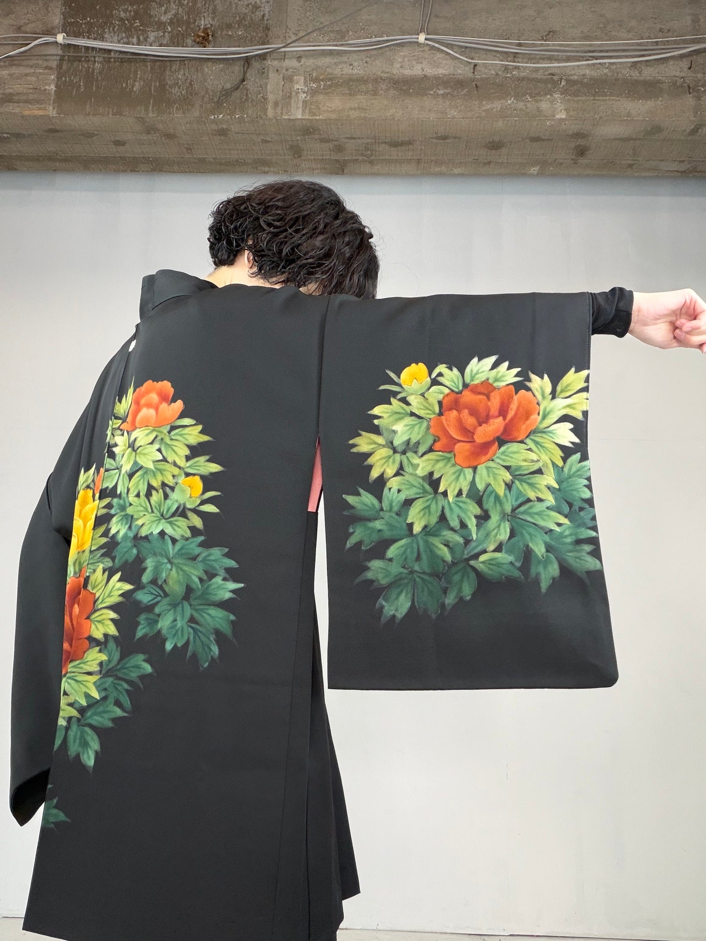 VINTAGE BLACK HAORI  "botan, BLK120"