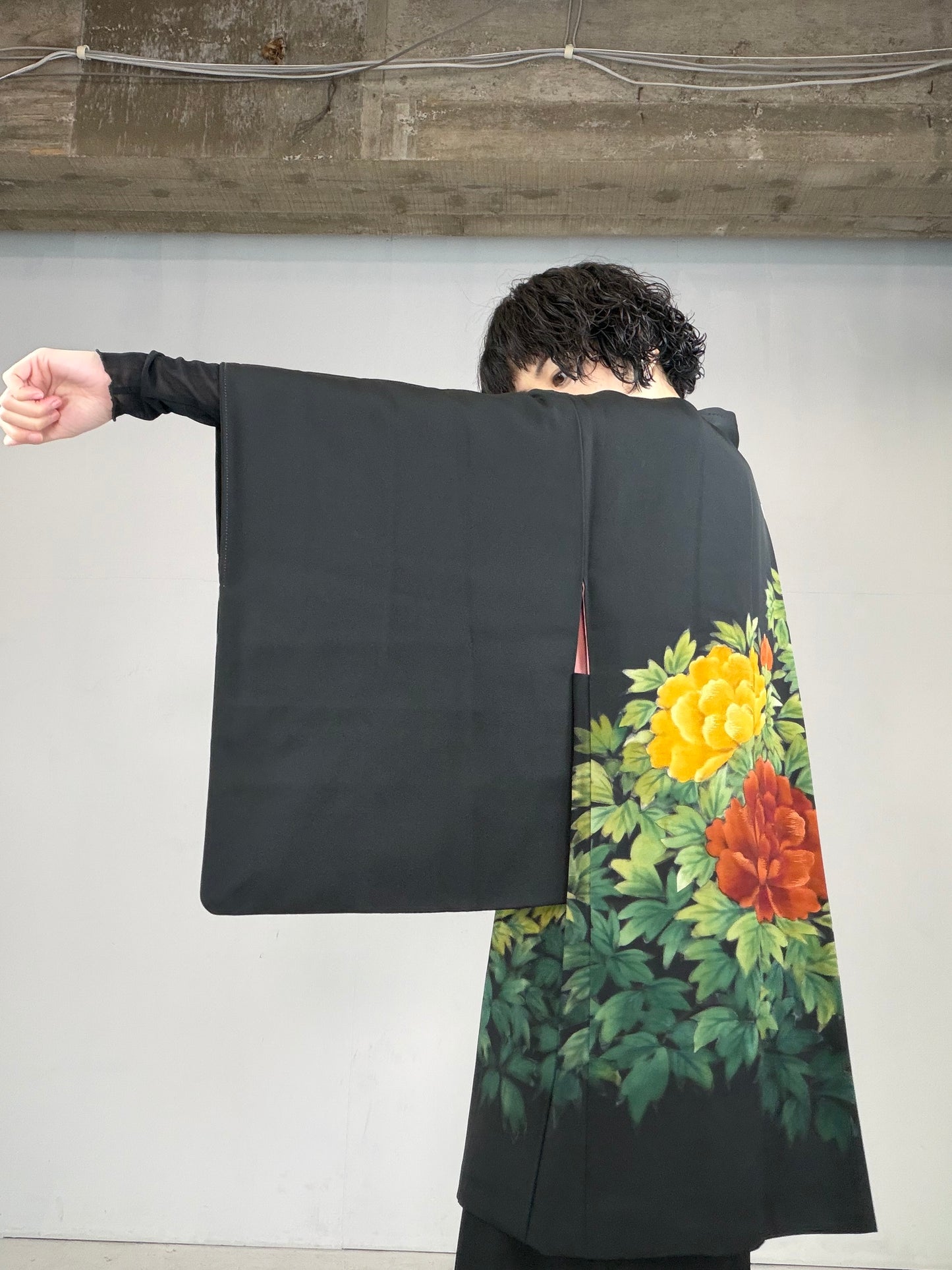 VINTAGE BLACK HAORI  "botan, BLK120"
