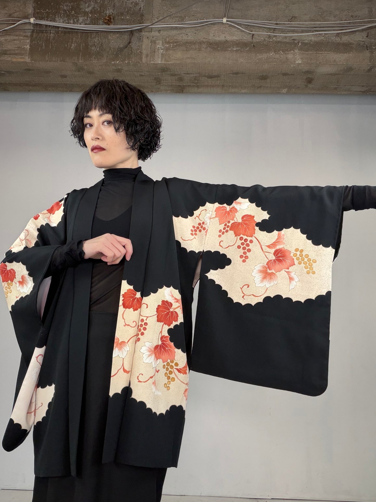 VINTAGE BLACK HAORI  "budou, BLK126"