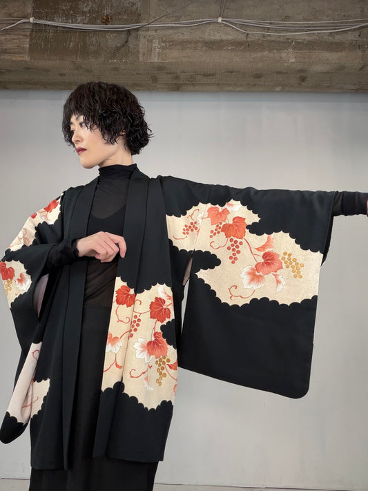 VINTAGE BLACK HAORI  "budou, BLK126"