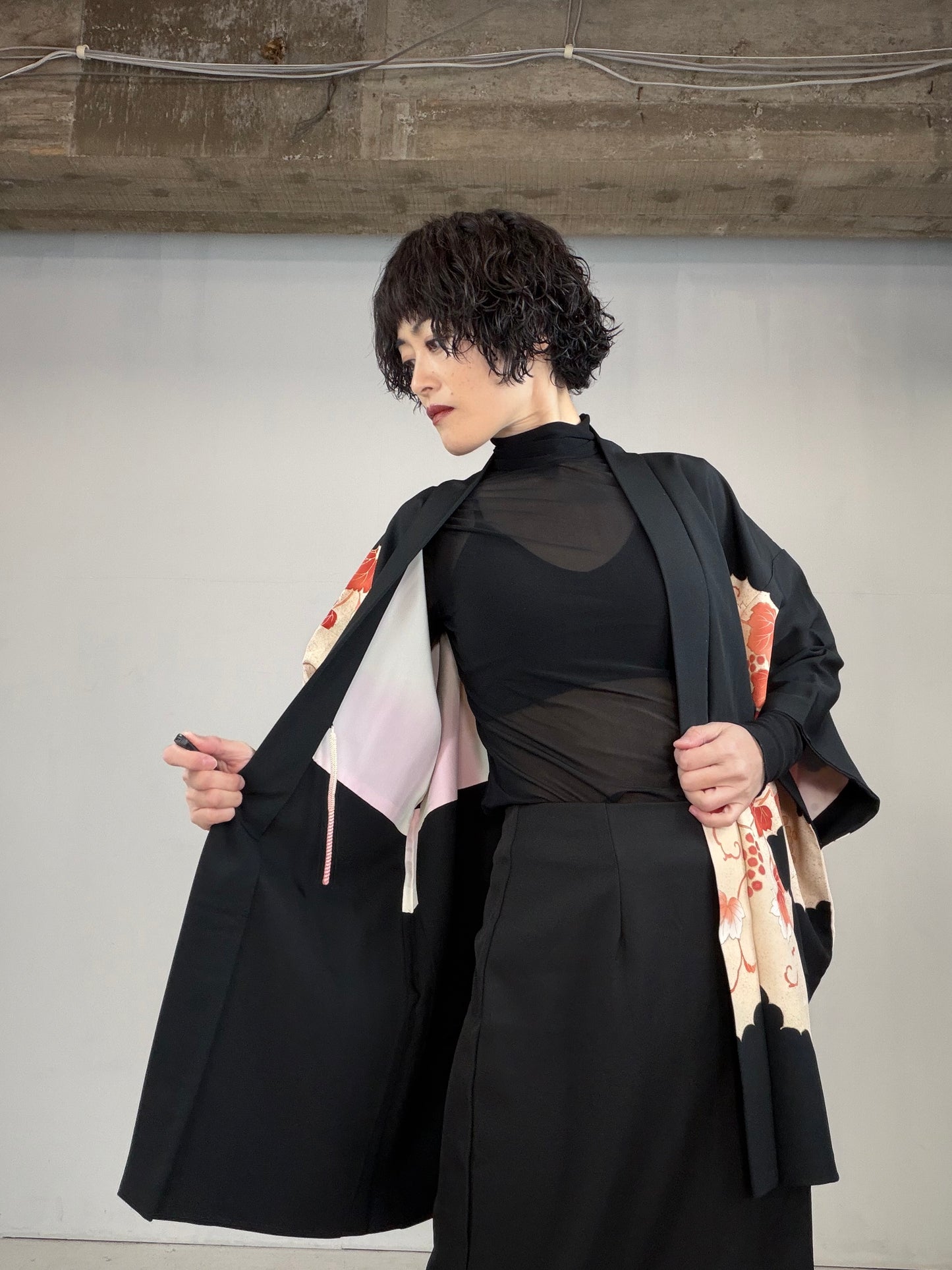 VINTAGE BLACK HAORI  "budou, BLK126"