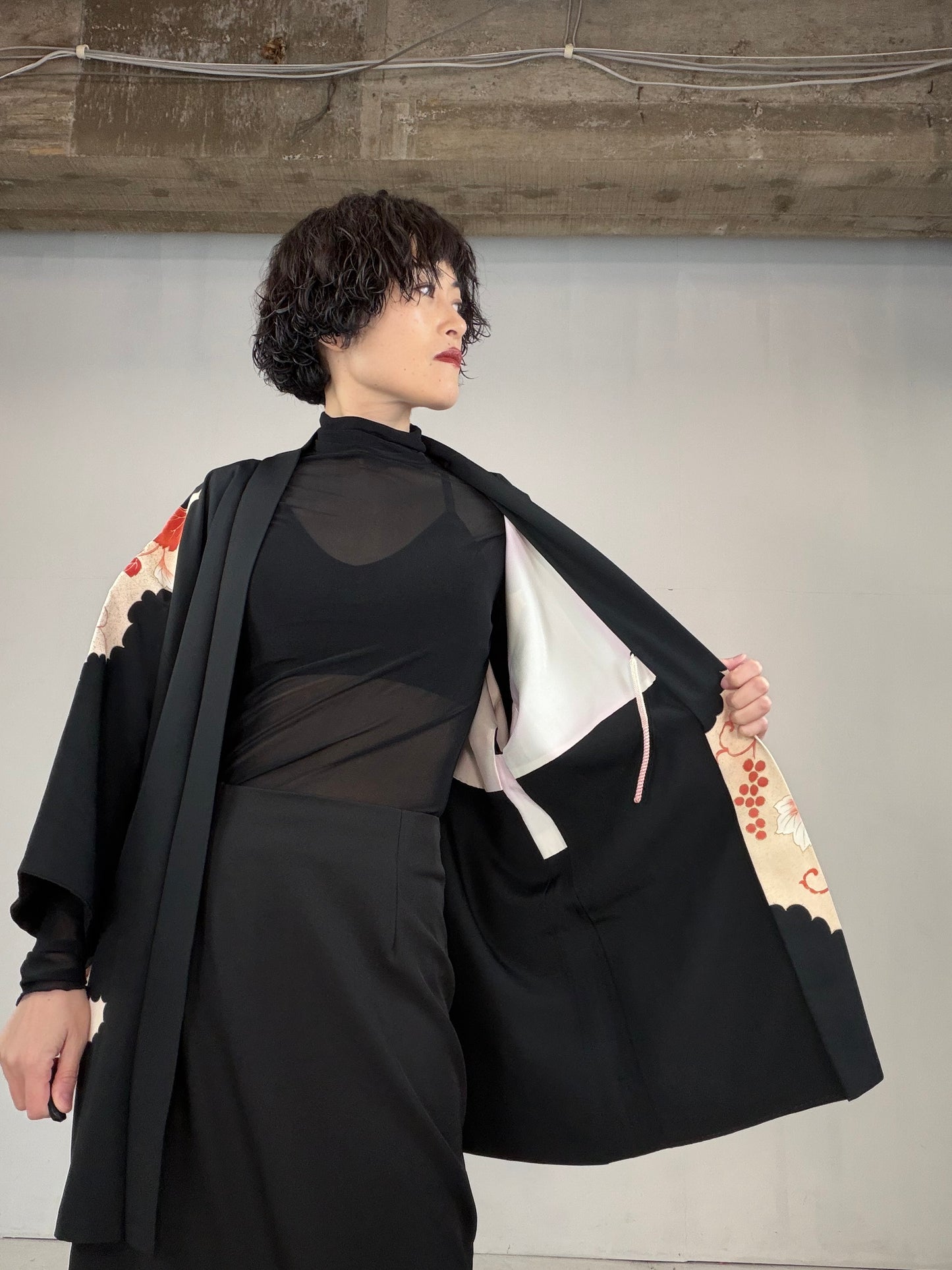 VINTAGE BLACK HAORI  "budou, BLK126"