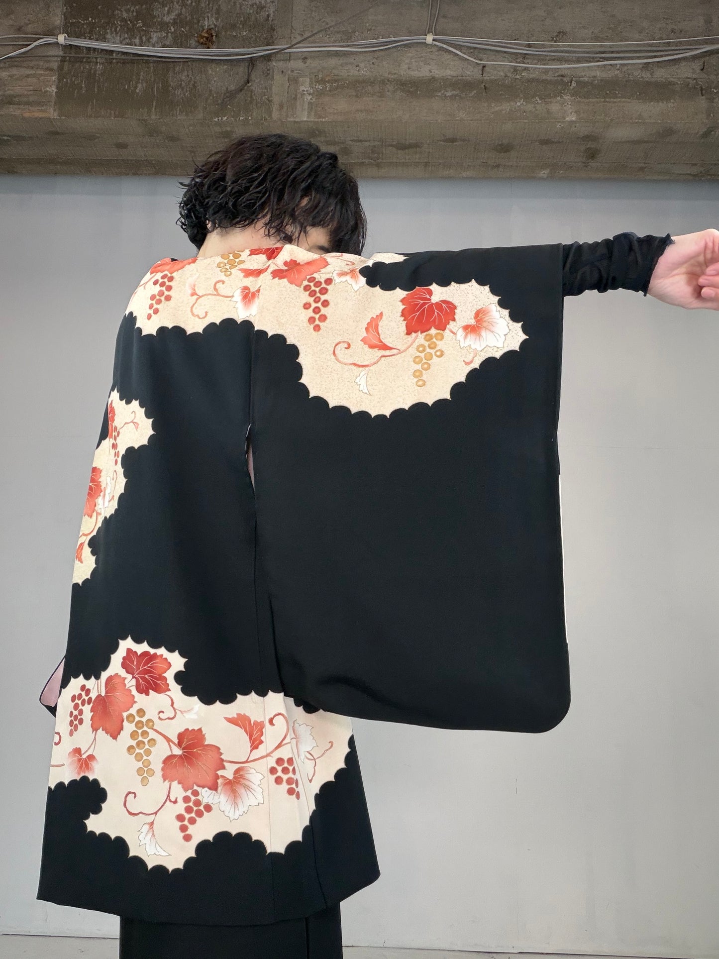 VINTAGE BLACK HAORI  "budou, BLK126"