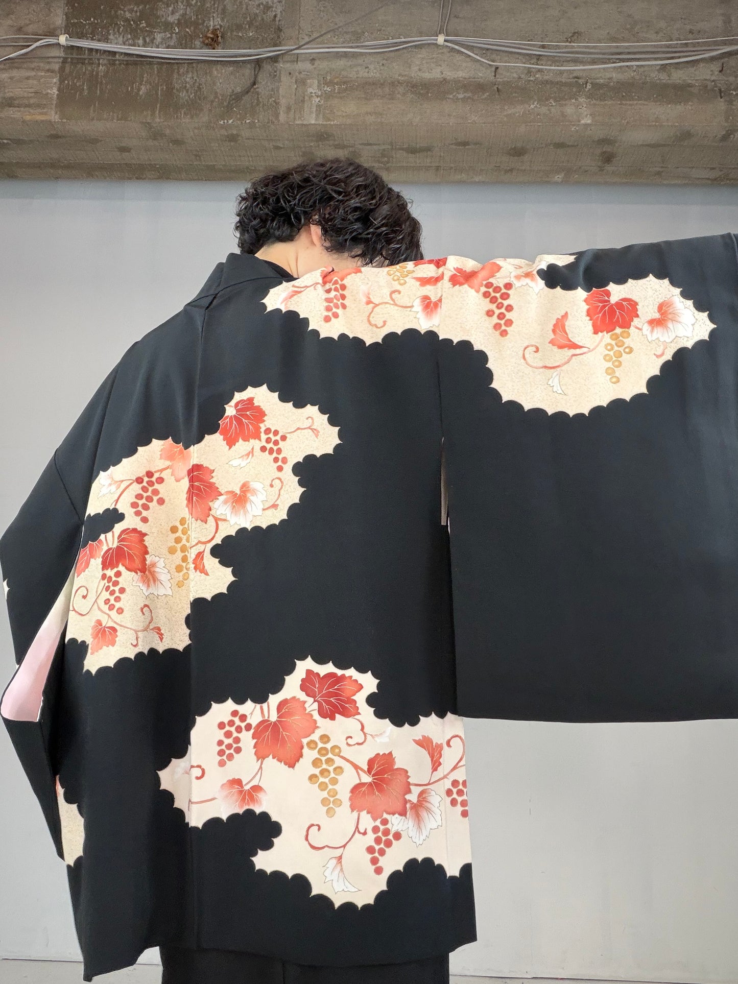 VINTAGE BLACK HAORI  "budou, BLK126"