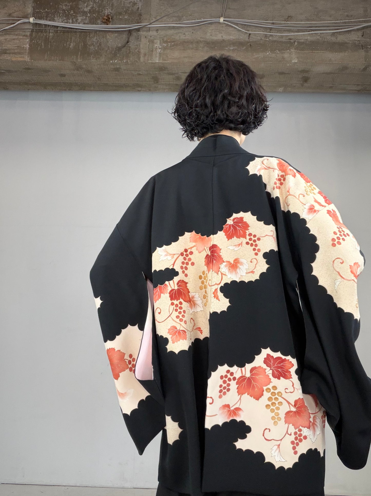 VINTAGE BLACK HAORI  "budou, BLK126"