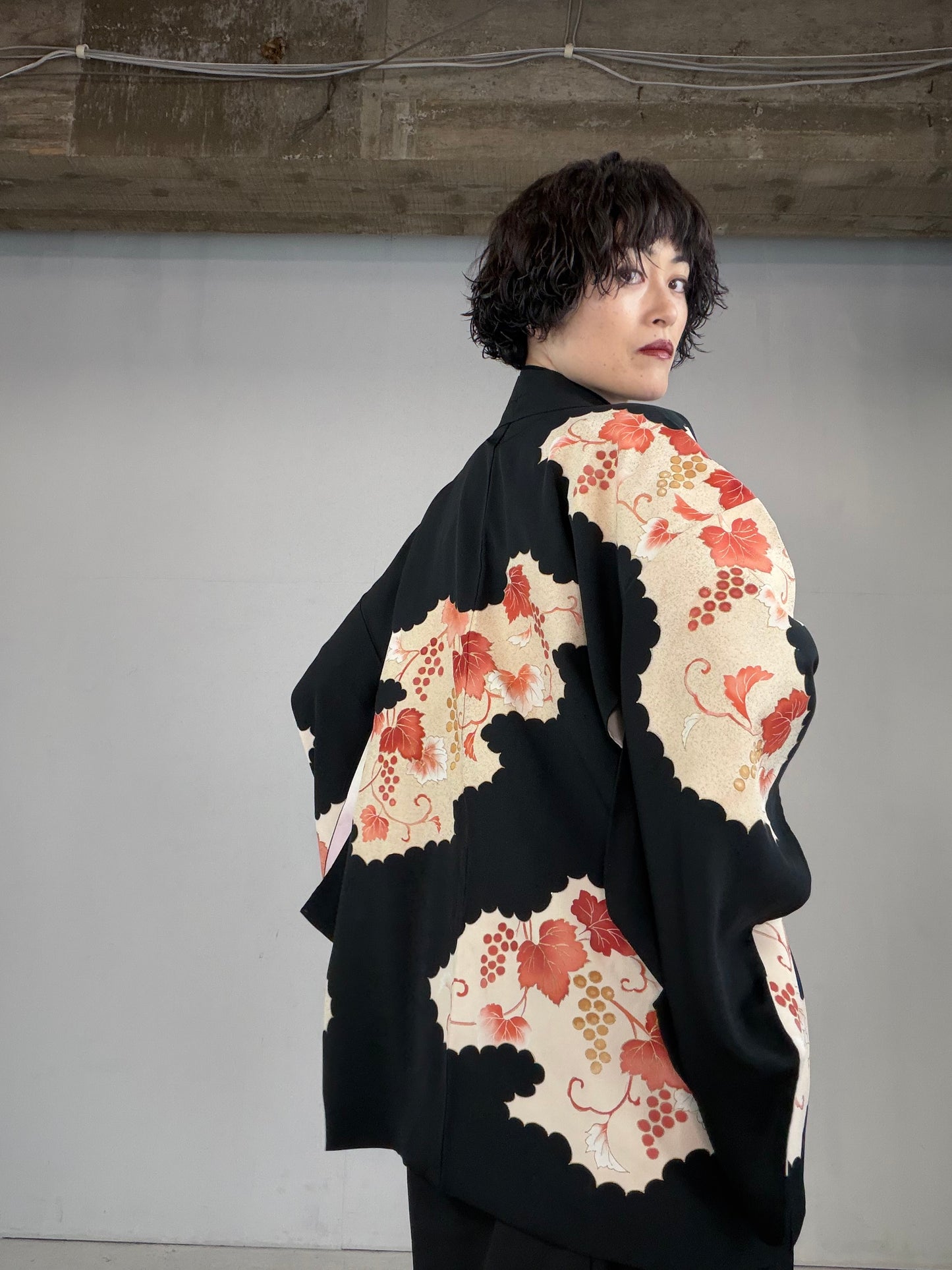 VINTAGE BLACK HAORI  "budou, BLK126"