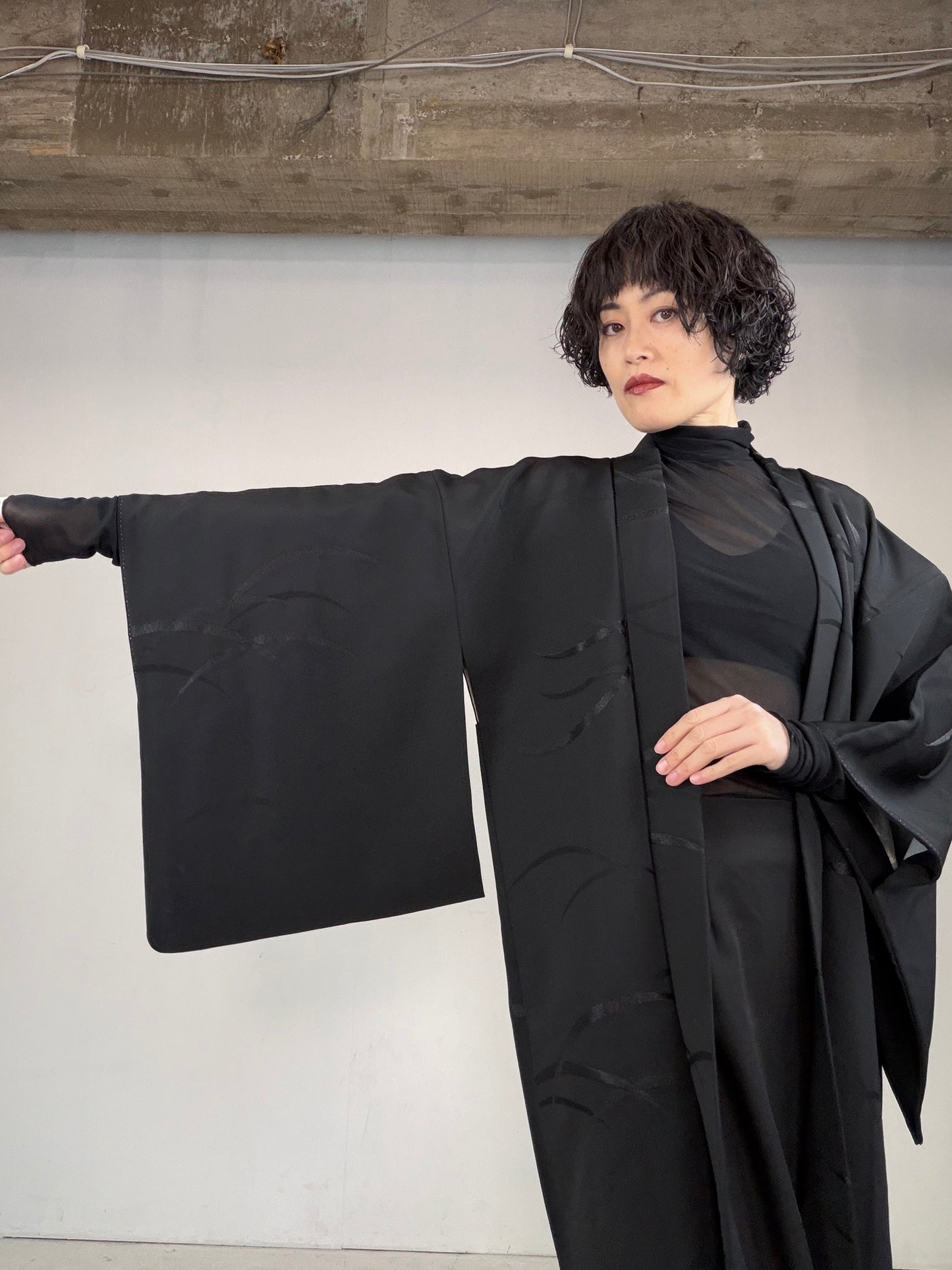 VINTAGE BLACK HAORI  "shibakusa, BLK125"