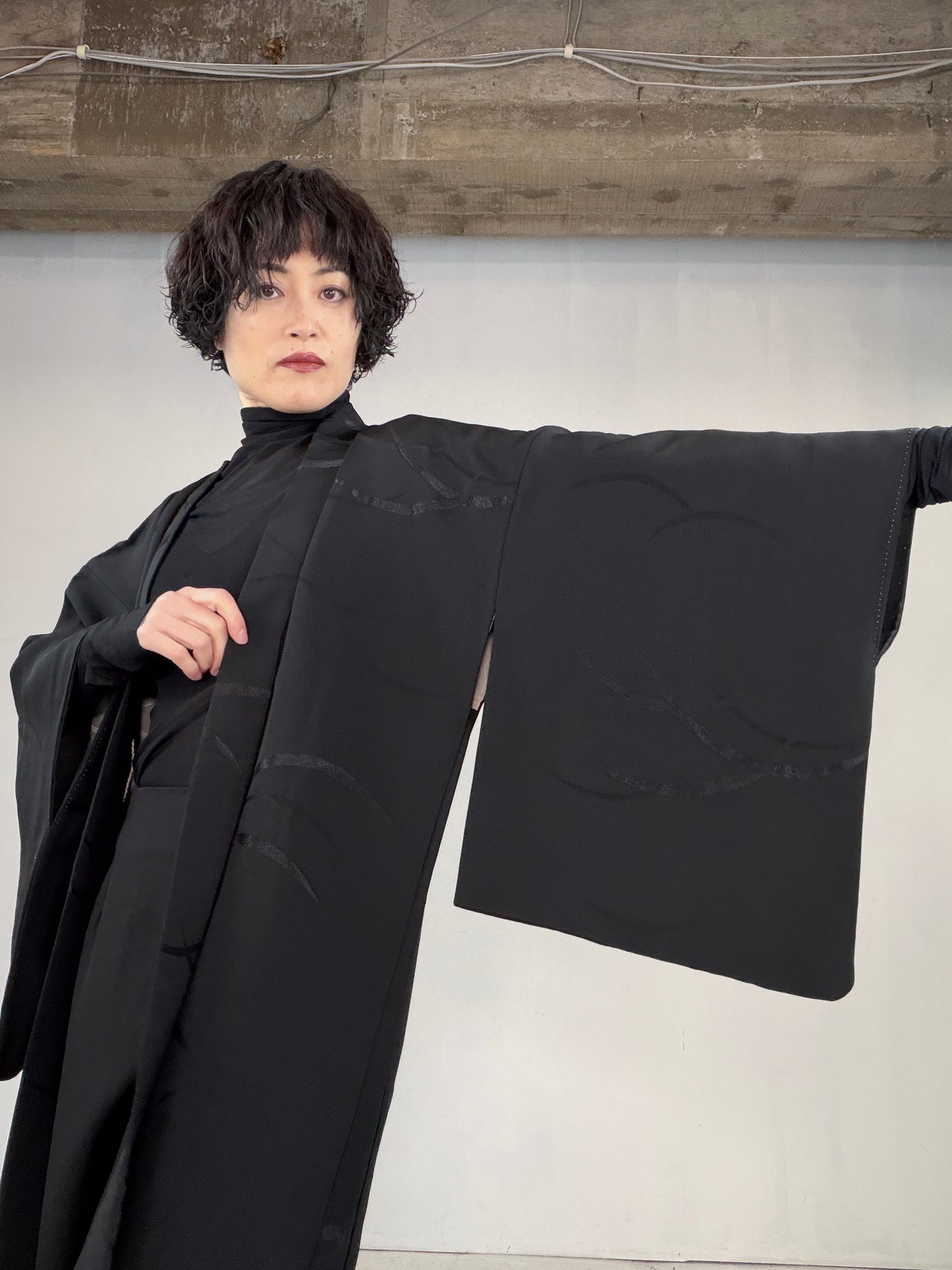 VINTAGE BLACK HAORI  "shibakusa, BLK125"