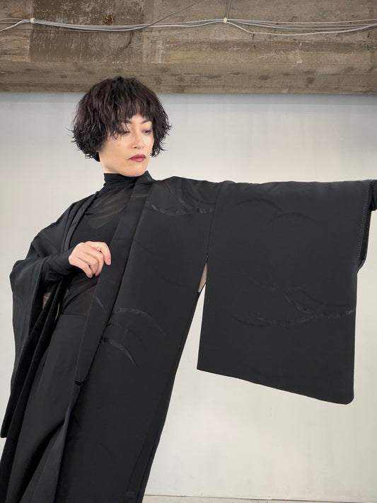 VINTAGE BLACK HAORI  "shibakusa, BLK125"