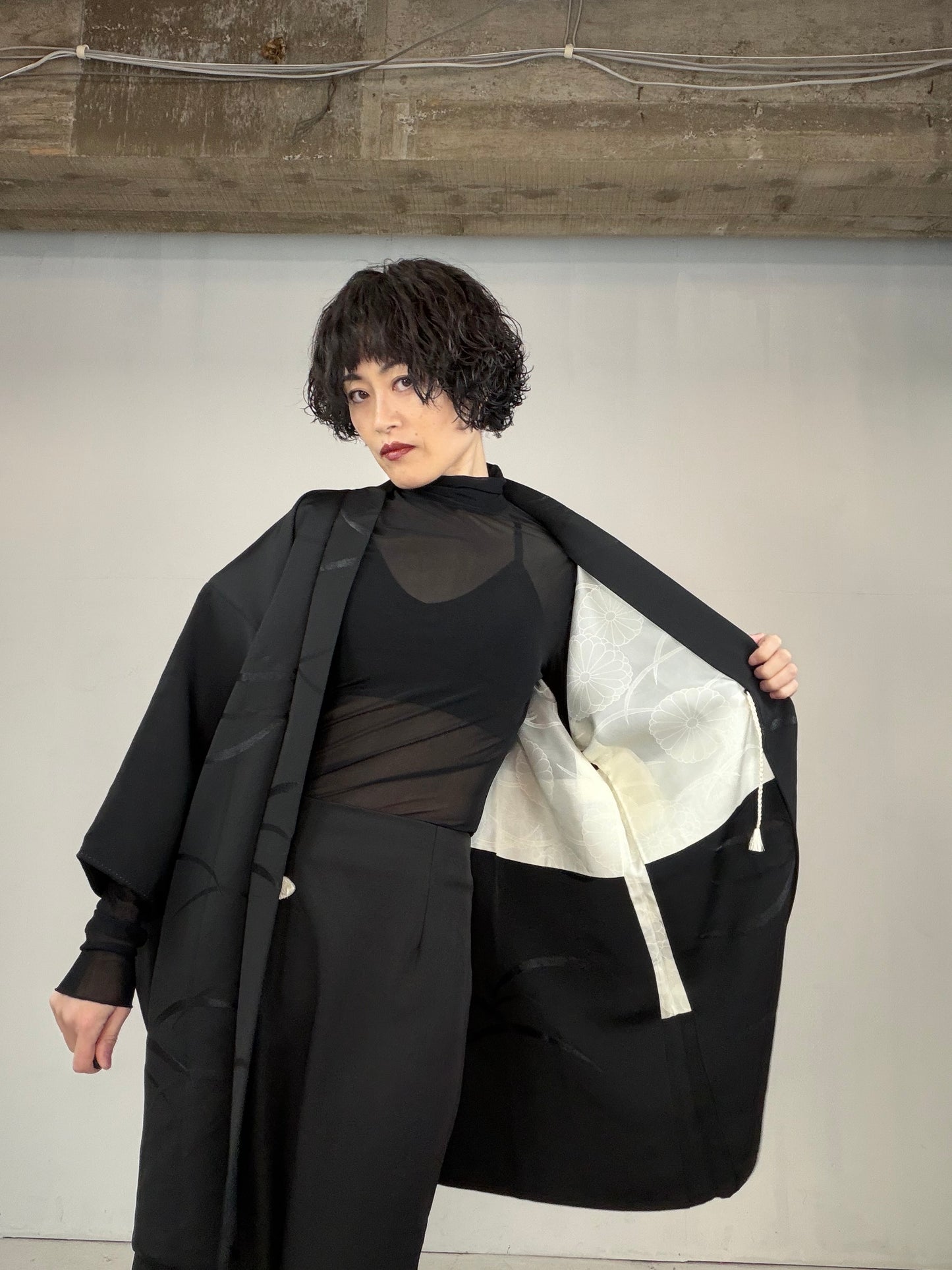 VINTAGE BLACK HAORI  "shibakusa, BLK125"