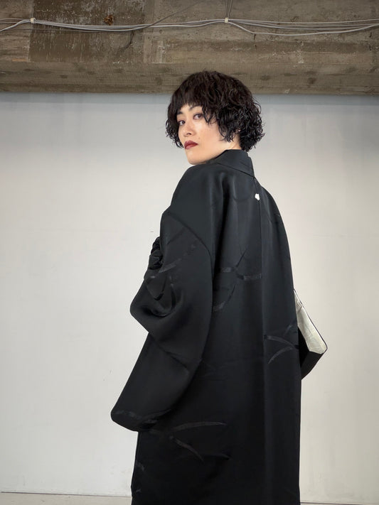 VINTAGE BLACK HAORI  "shibakusa, BLK125"