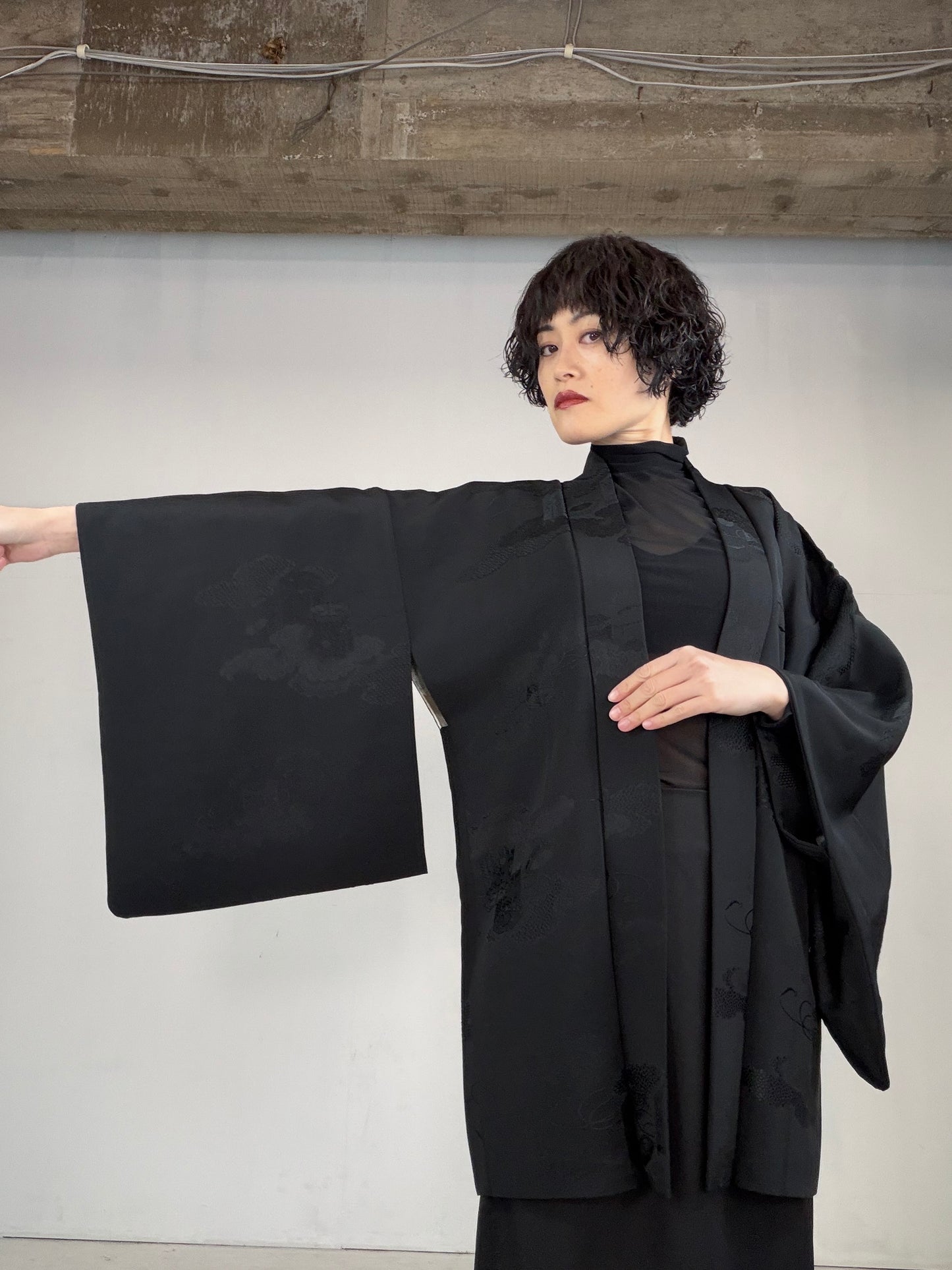 VINTAGE BLACK HAORI  "kaioke, BLK127"