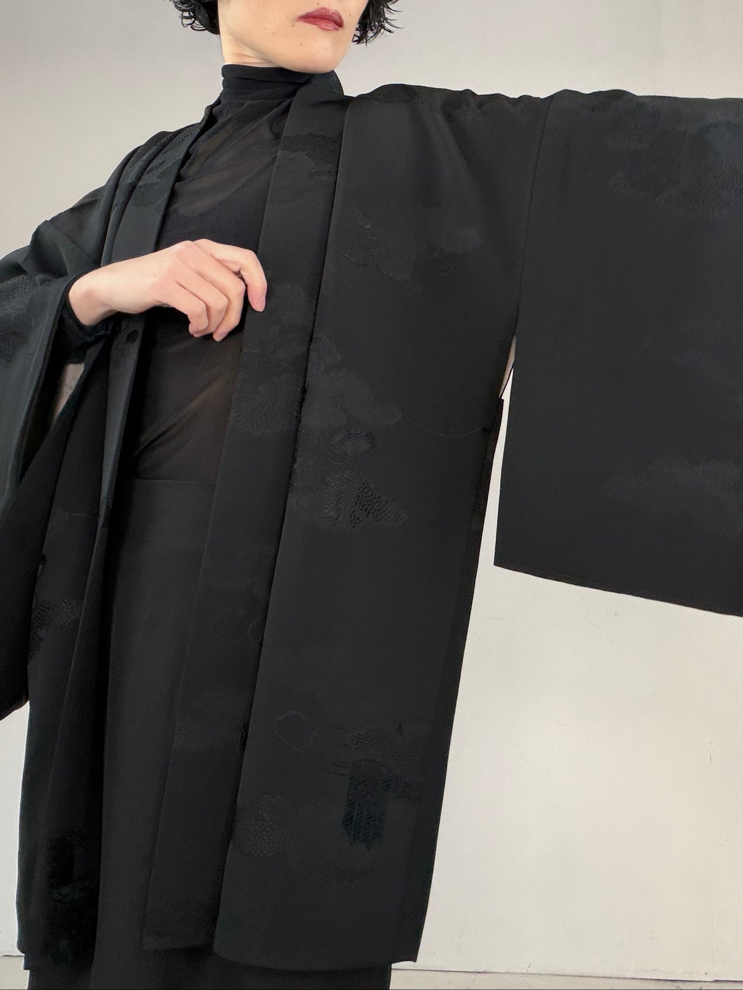 VINTAGE BLACK HAORI  "kaioke, BLK127"