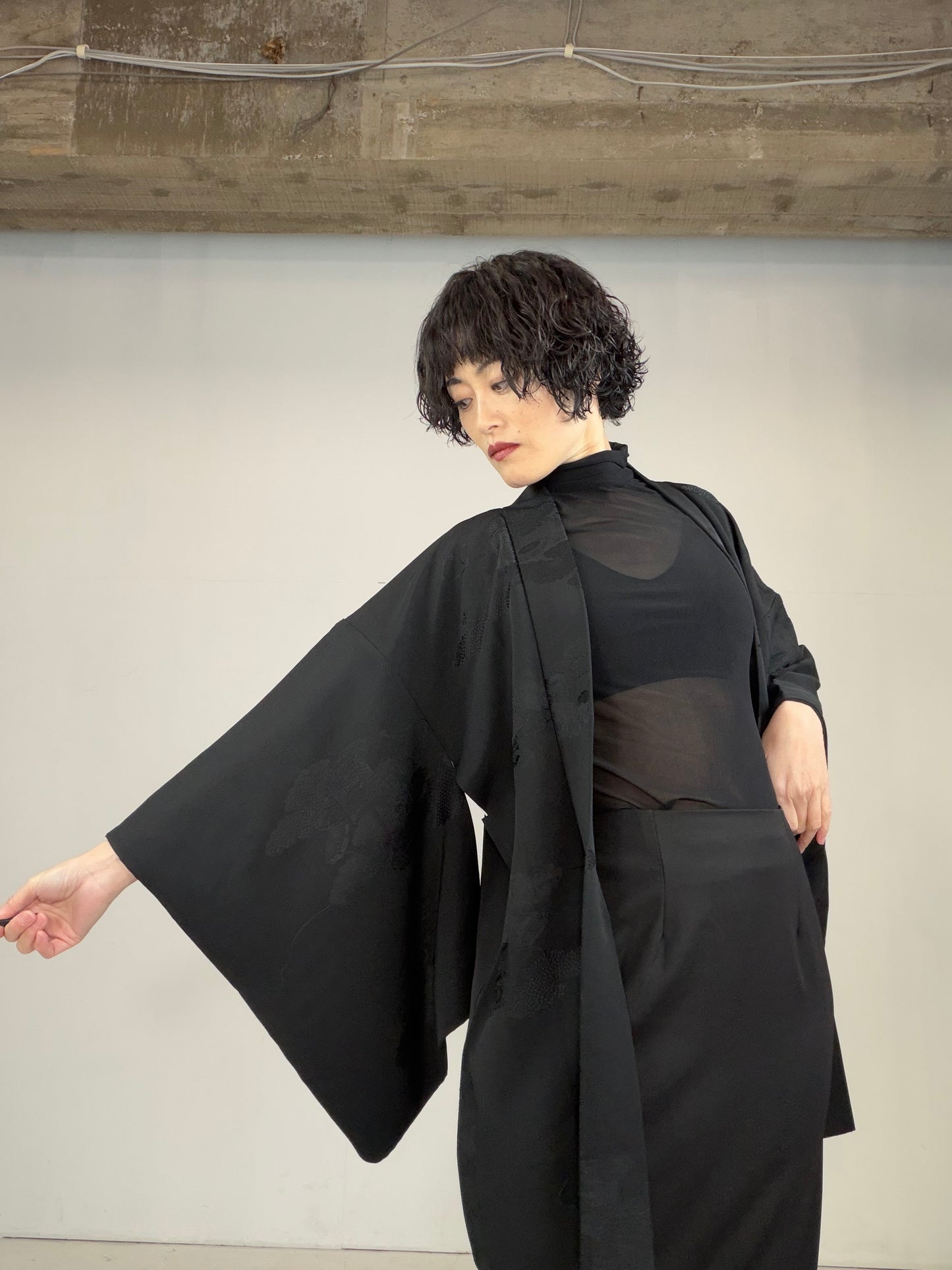 VINTAGE BLACK HAORI  "kaioke, BLK127"