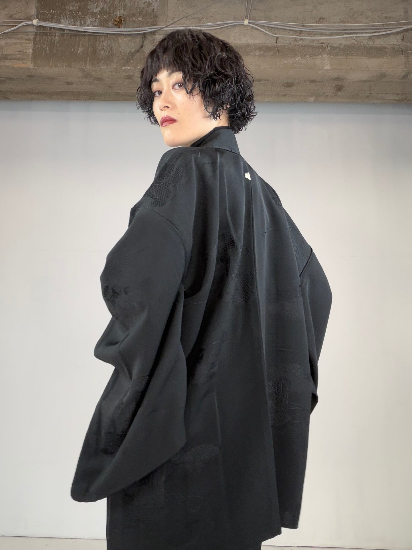 VINTAGE BLACK HAORI  "kaioke, BLK127"