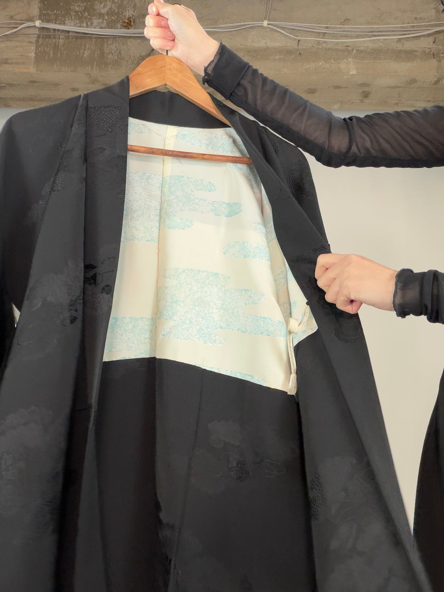 VINTAGE BLACK HAORI  "kaioke, BLK127"