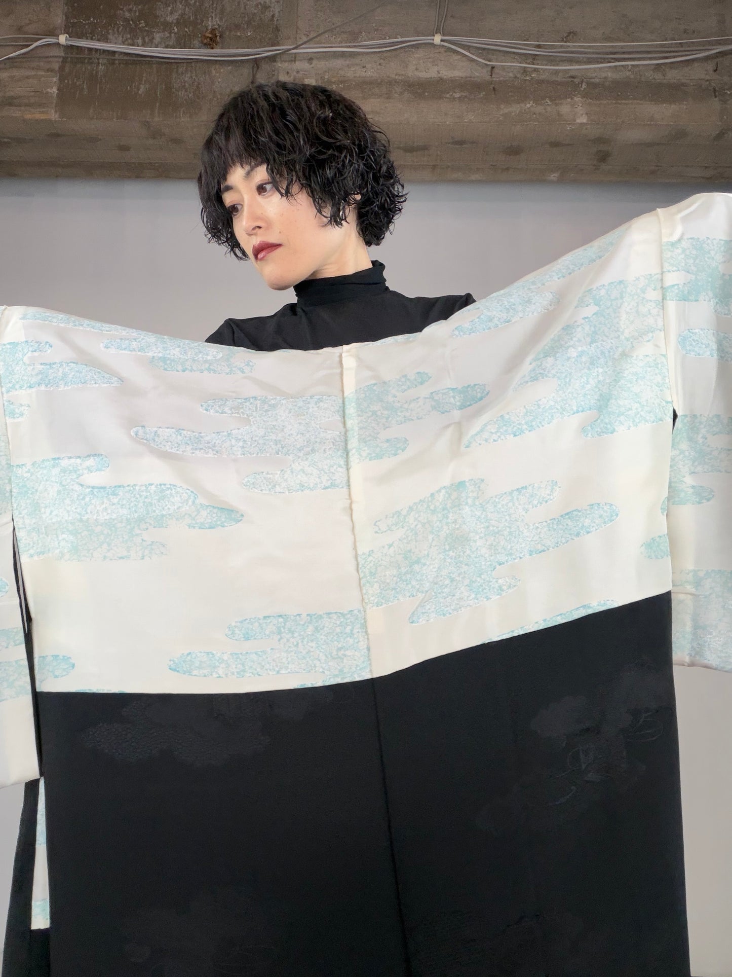 VINTAGE BLACK HAORI  "kaioke, BLK127"