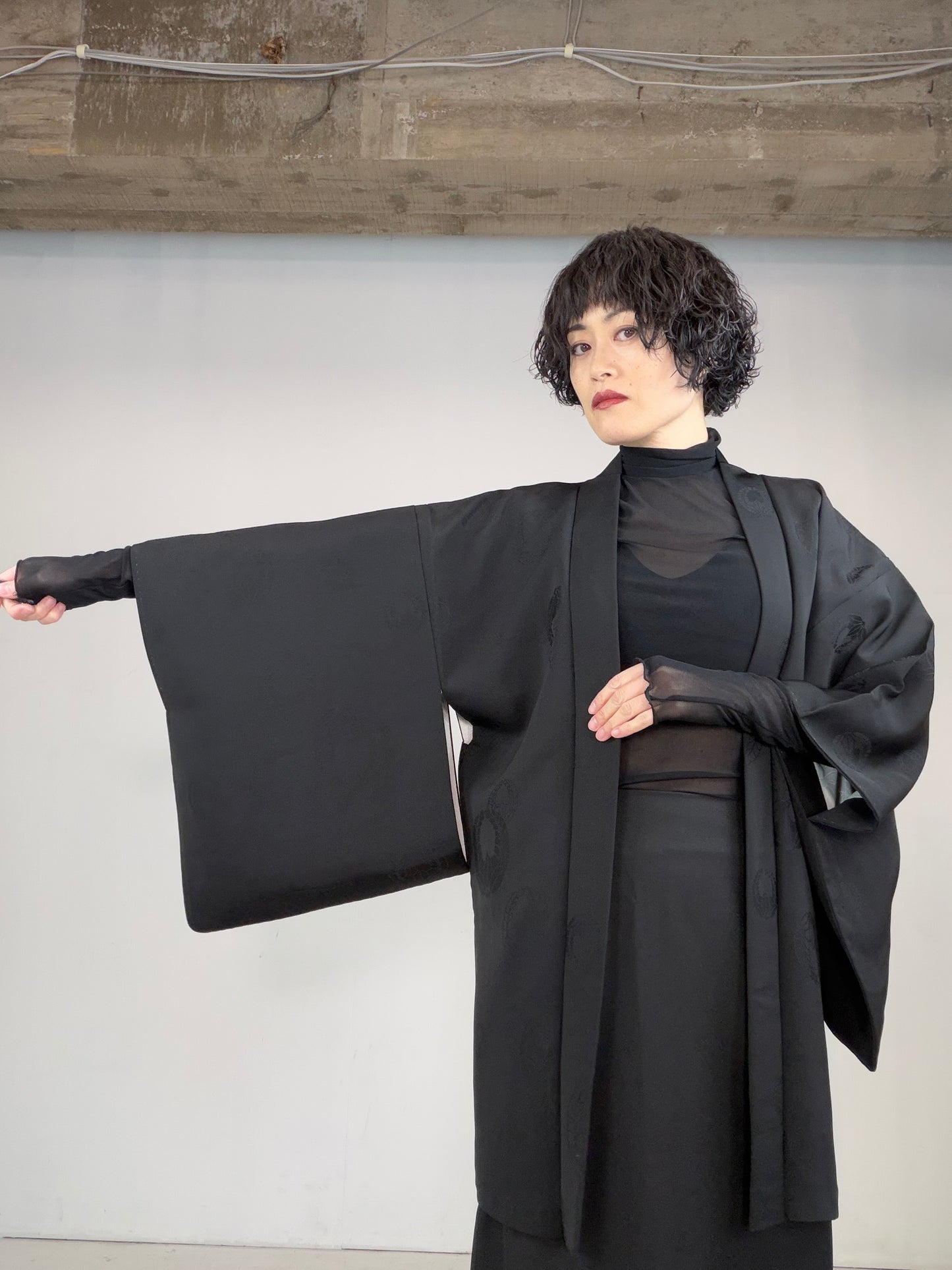 VINTAGE BLACK HAORI  "fuji, BLK128"