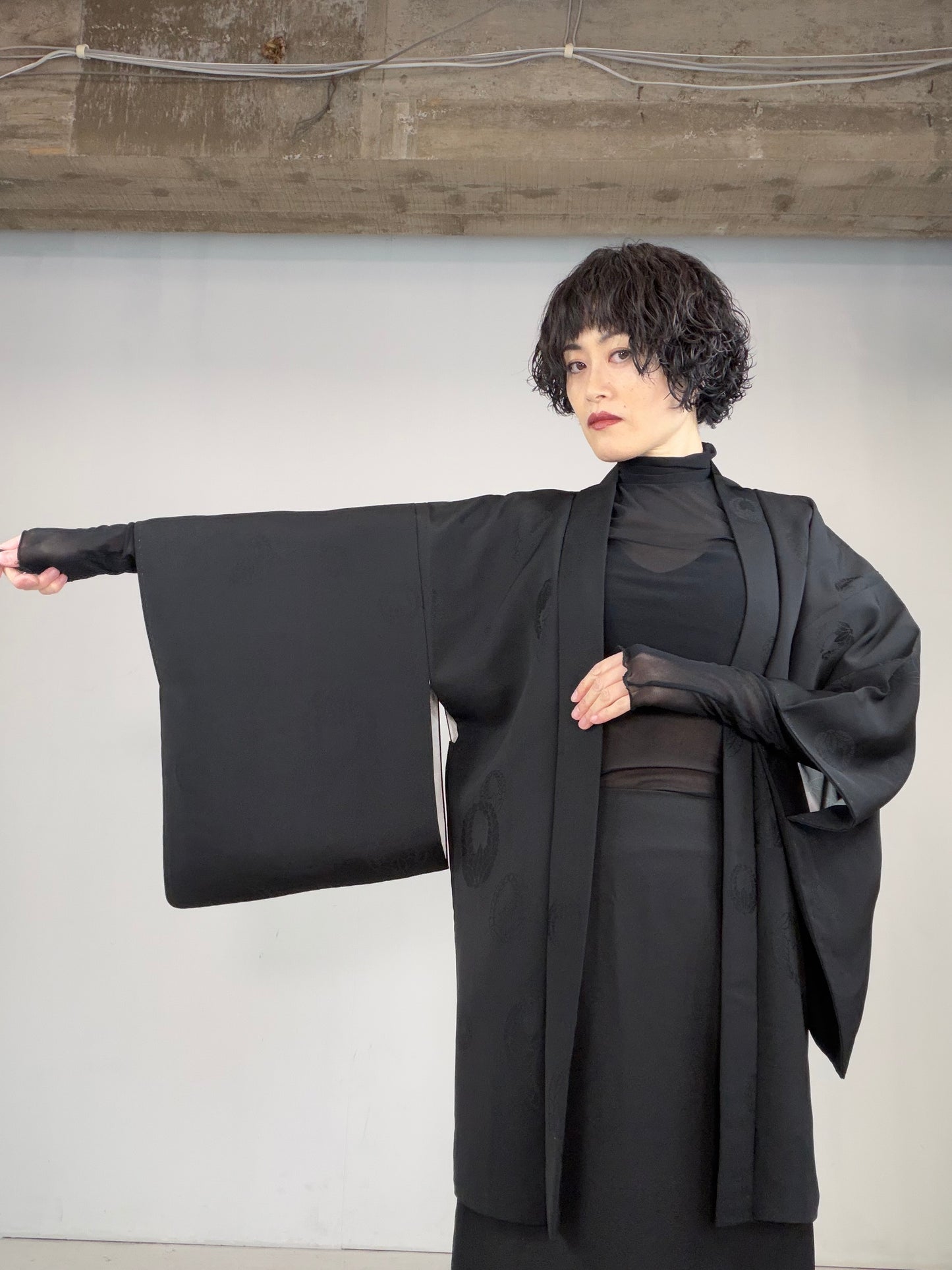 VINTAGE BLACK HAORI  "fuji, BLK128"