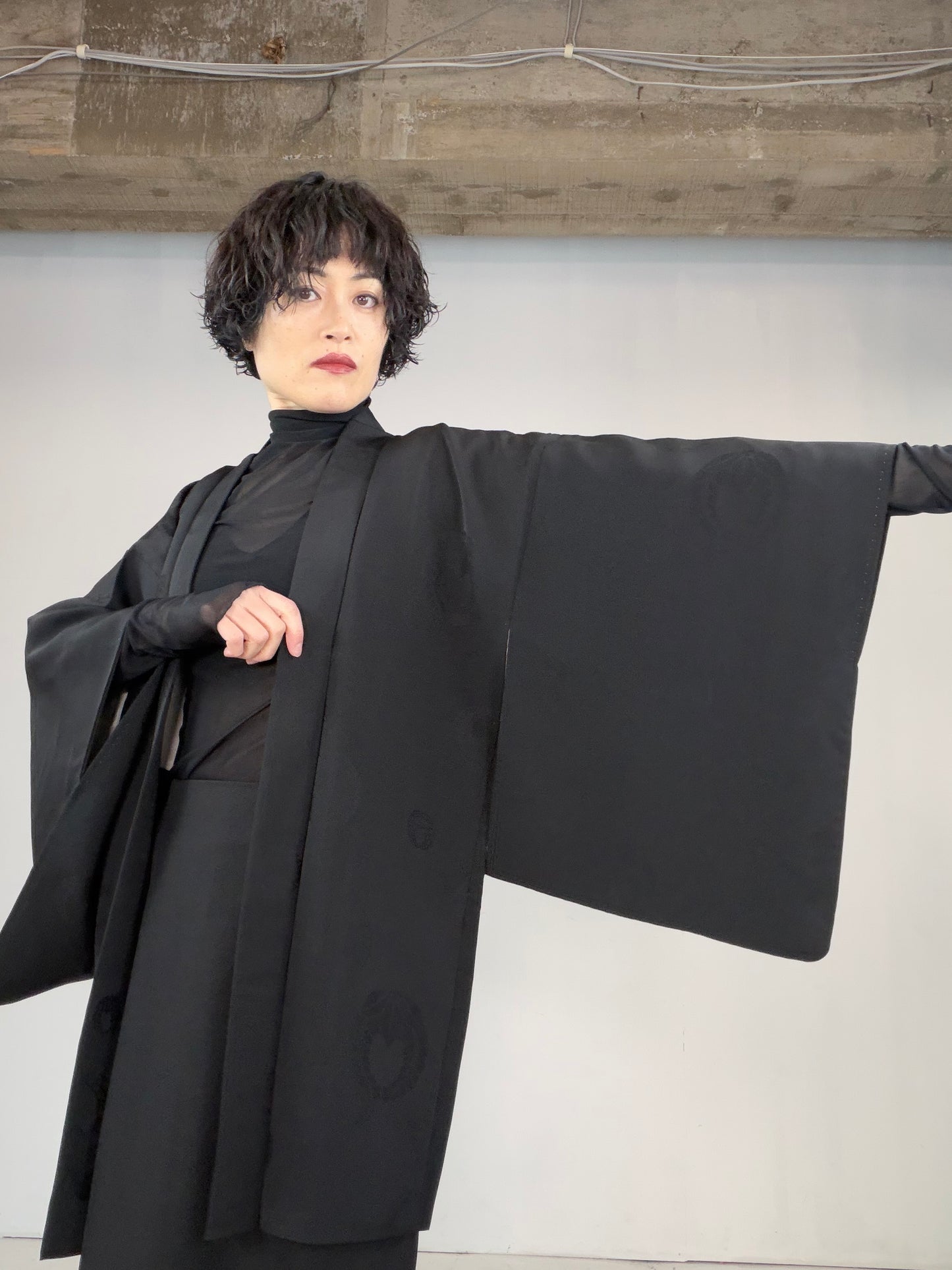 VINTAGE BLACK HAORI  "fuji, BLK128"