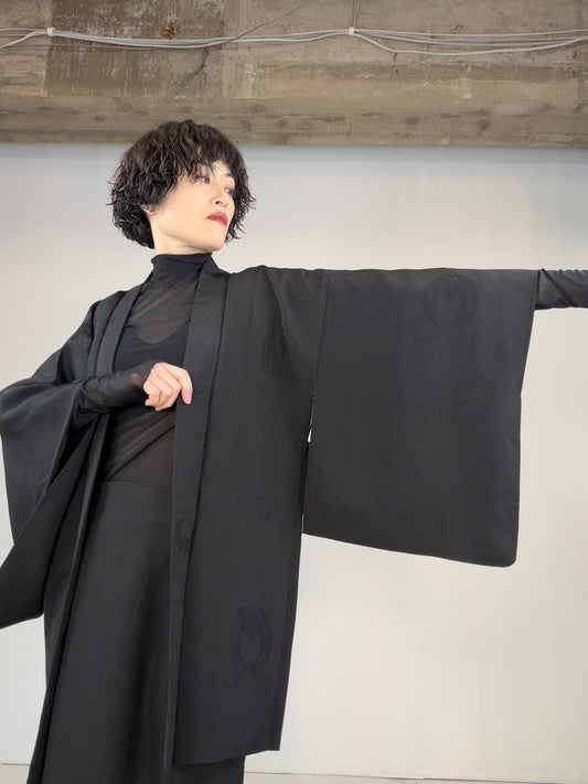 VINTAGE BLACK HAORI  "fuji, BLK128"