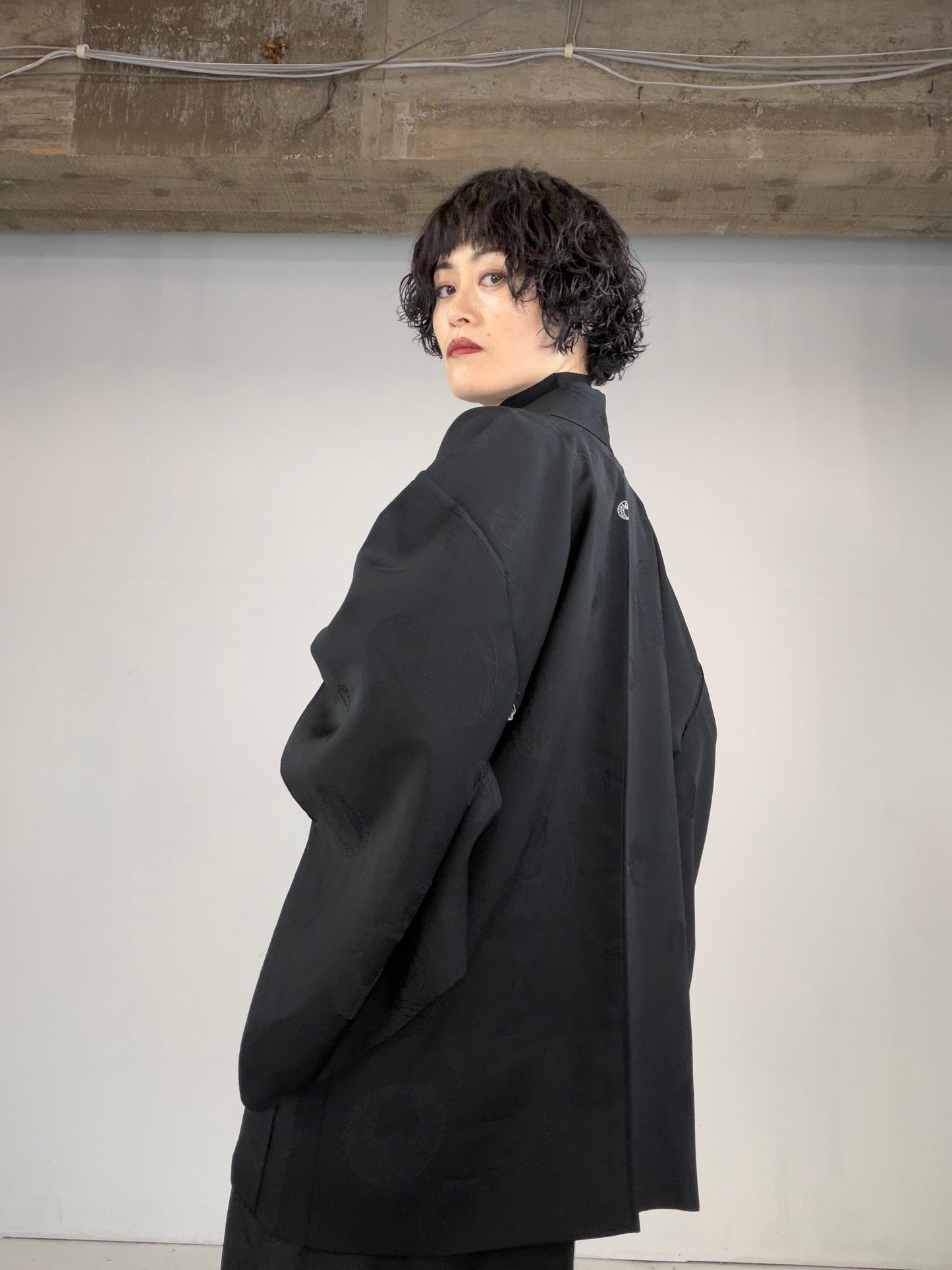 VINTAGE BLACK HAORI  "fuji, BLK128"