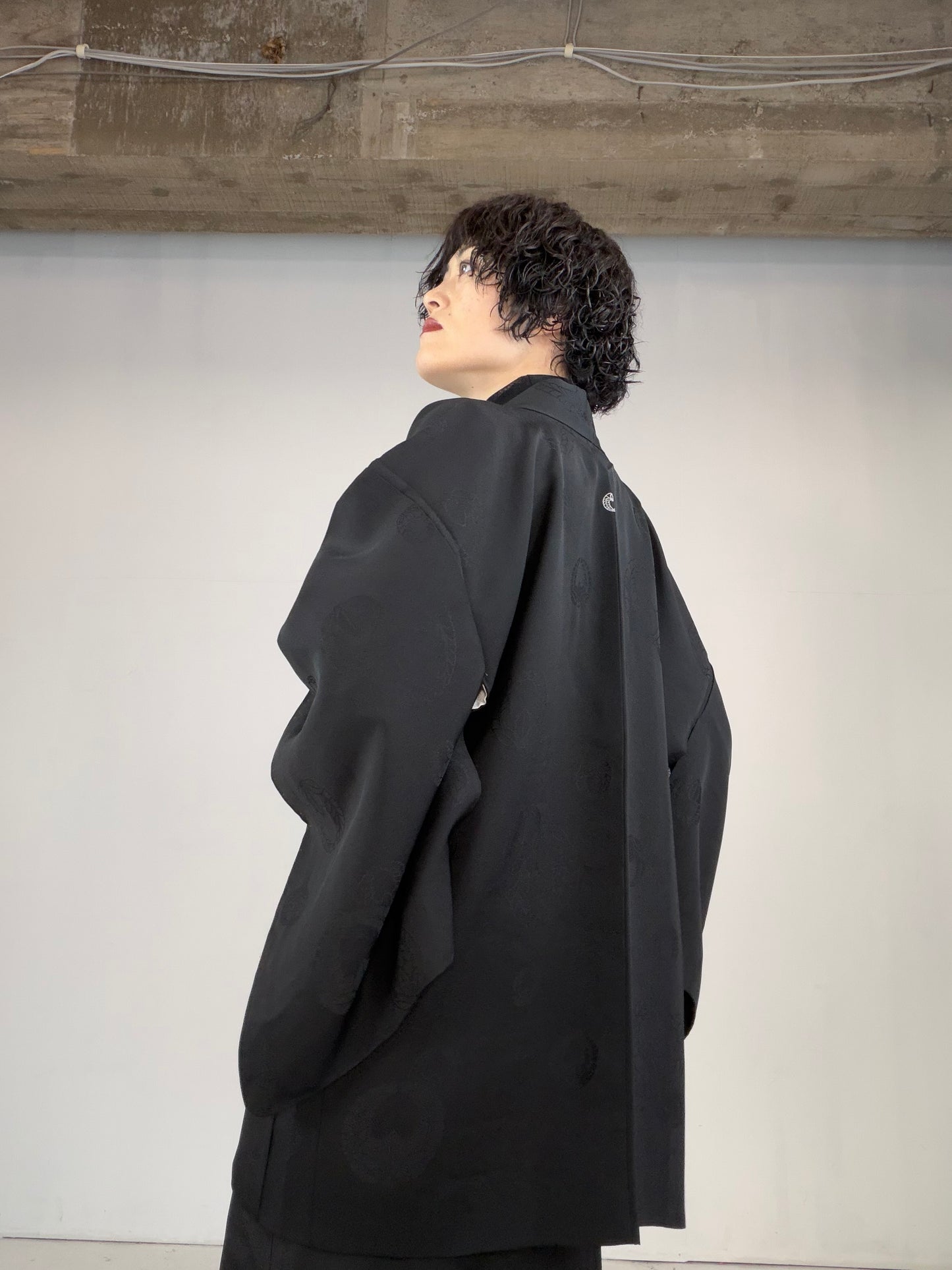 VINTAGE BLACK HAORI  "fuji, BLK128"