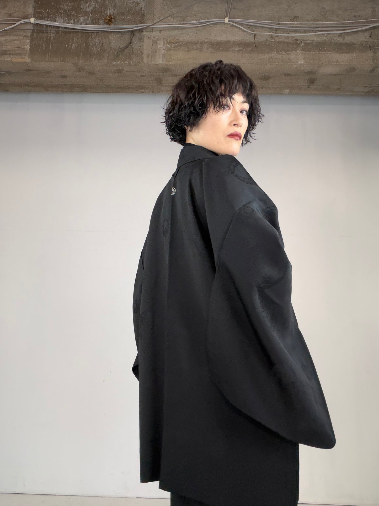 VINTAGE BLACK HAORI  "fuji, BLK128"