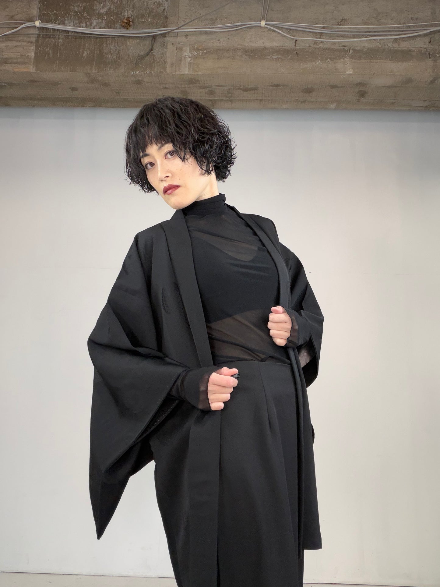 VINTAGE BLACK HAORI  "fuji, BLK128"