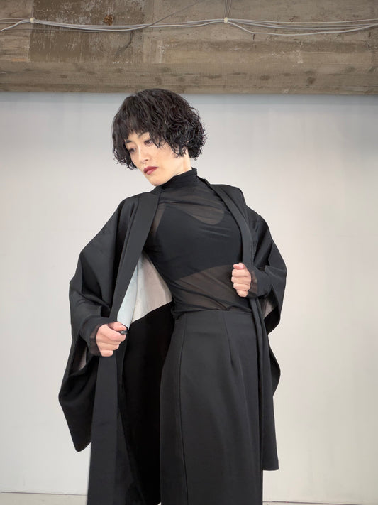 VINTAGE BLACK HAORI  "fuji, BLK128"