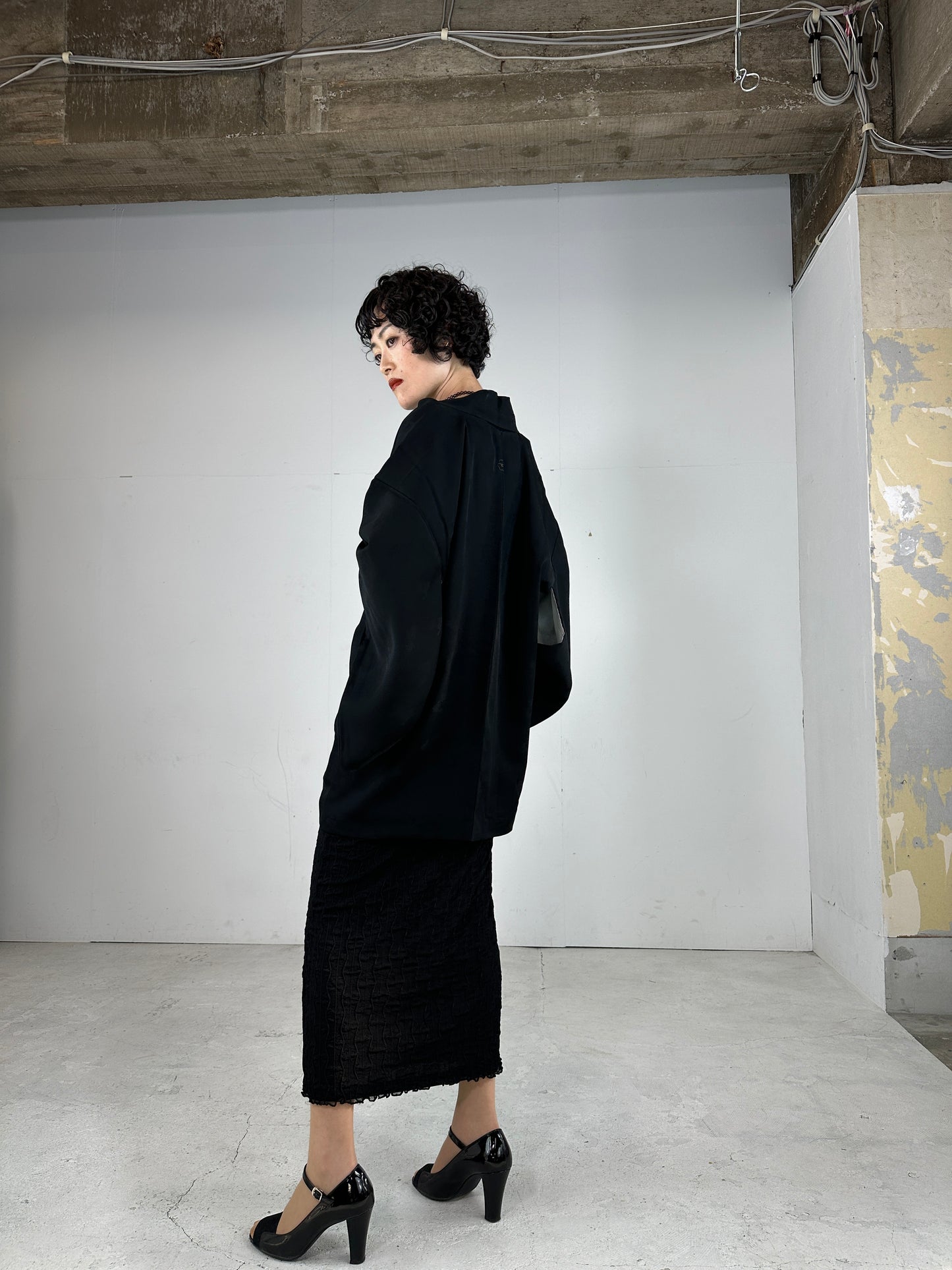 VINTAGE BLACK HAORI "ground pattern, katabami ”