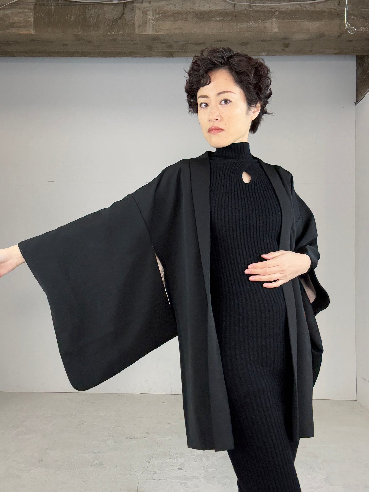 VINTAGE BLACK HAORI "red, kaede"