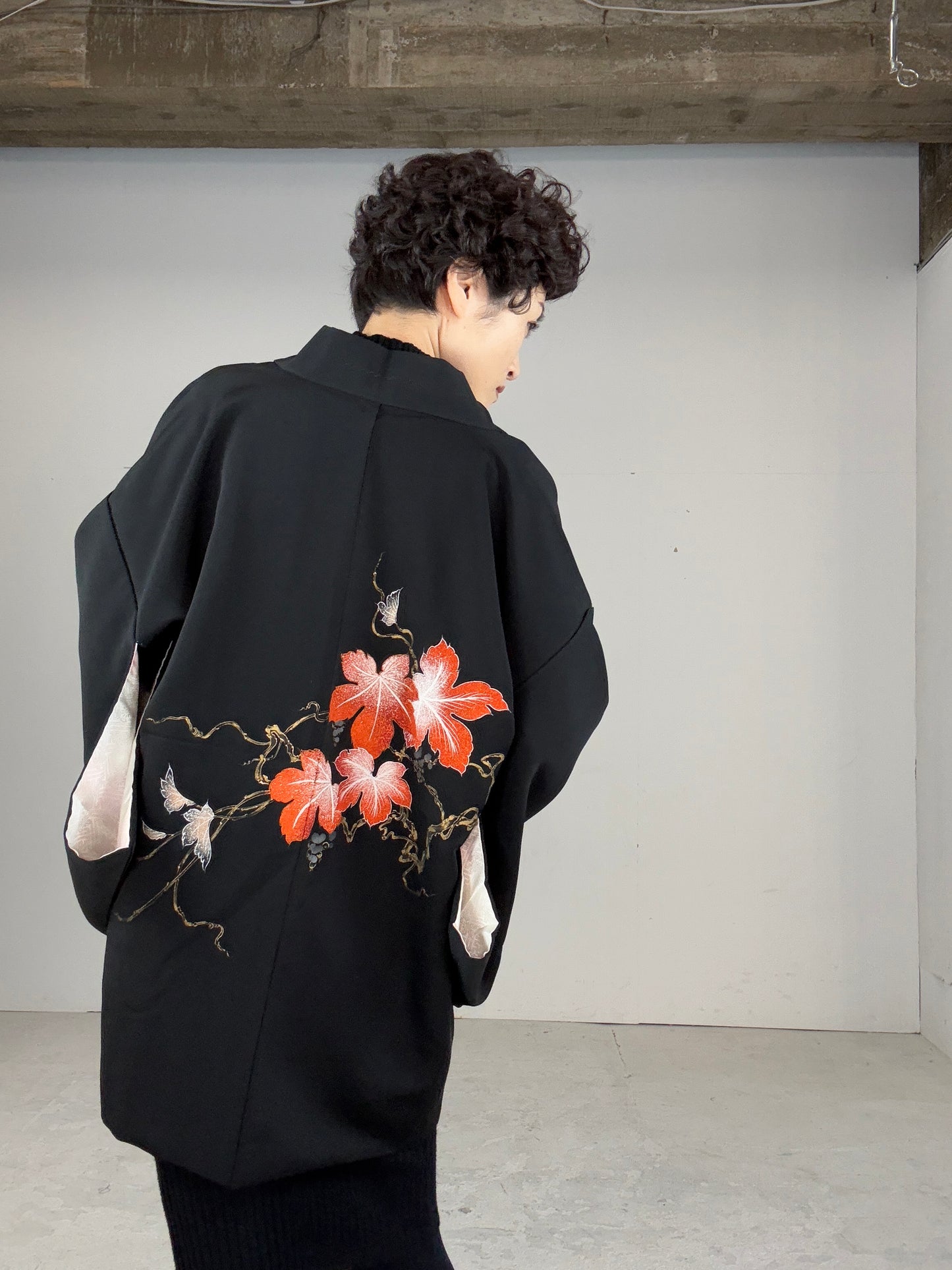 VINTAGE BLACK HAORI "red, kaede"