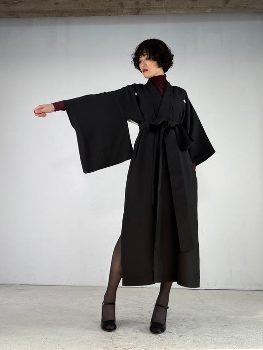 Kimono Dress Gown with String Belt – Upcycled from Vintage Women’s Japanese Kimono “mitsuhiki”, DRE036