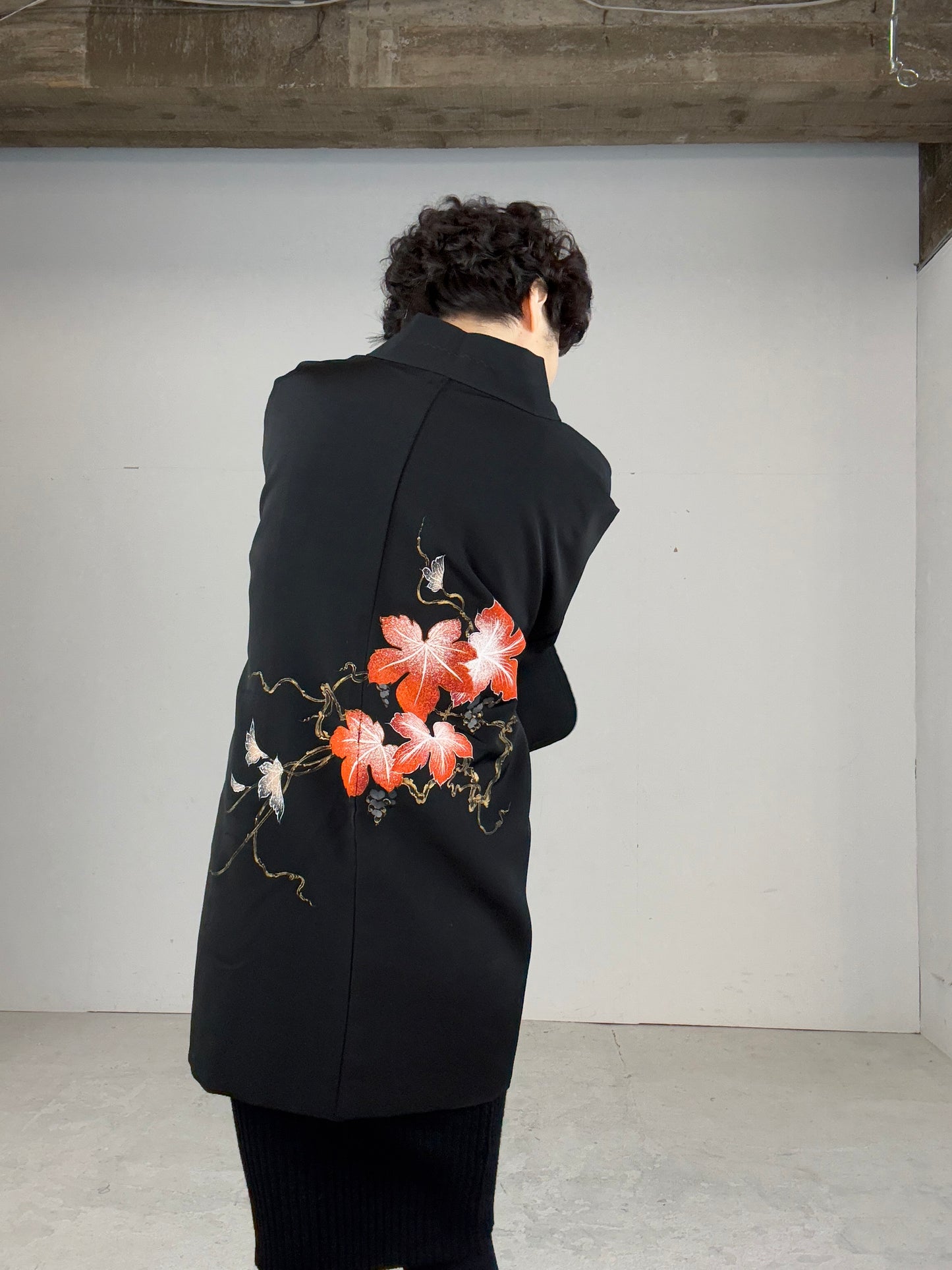 VINTAGE BLACK HAORI "red, kaede"