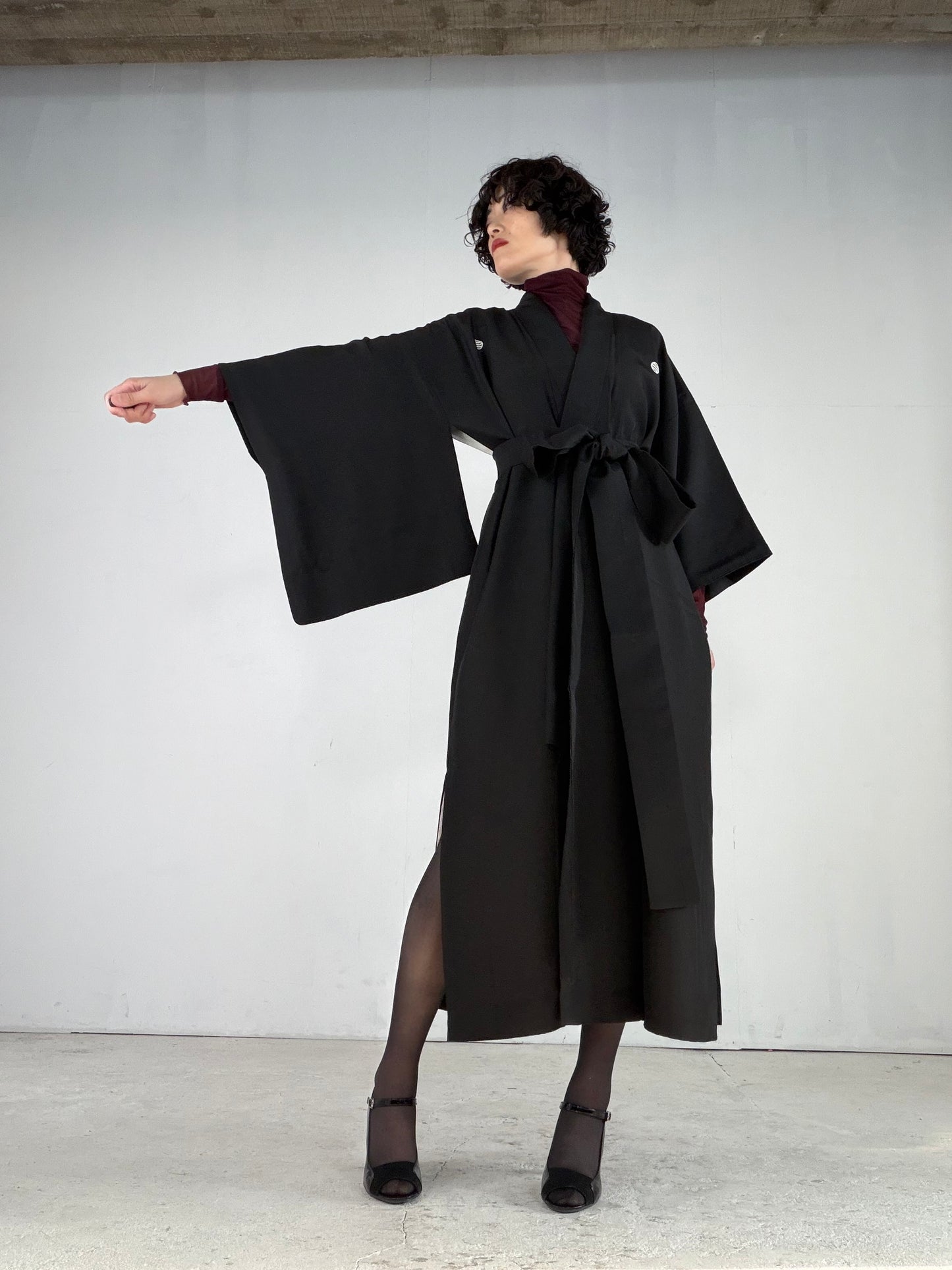 Kimono Dress Gown with String Belt – Upcycled from Vintage Women’s Japanese Kimono “mitsuhiki”, DRE036