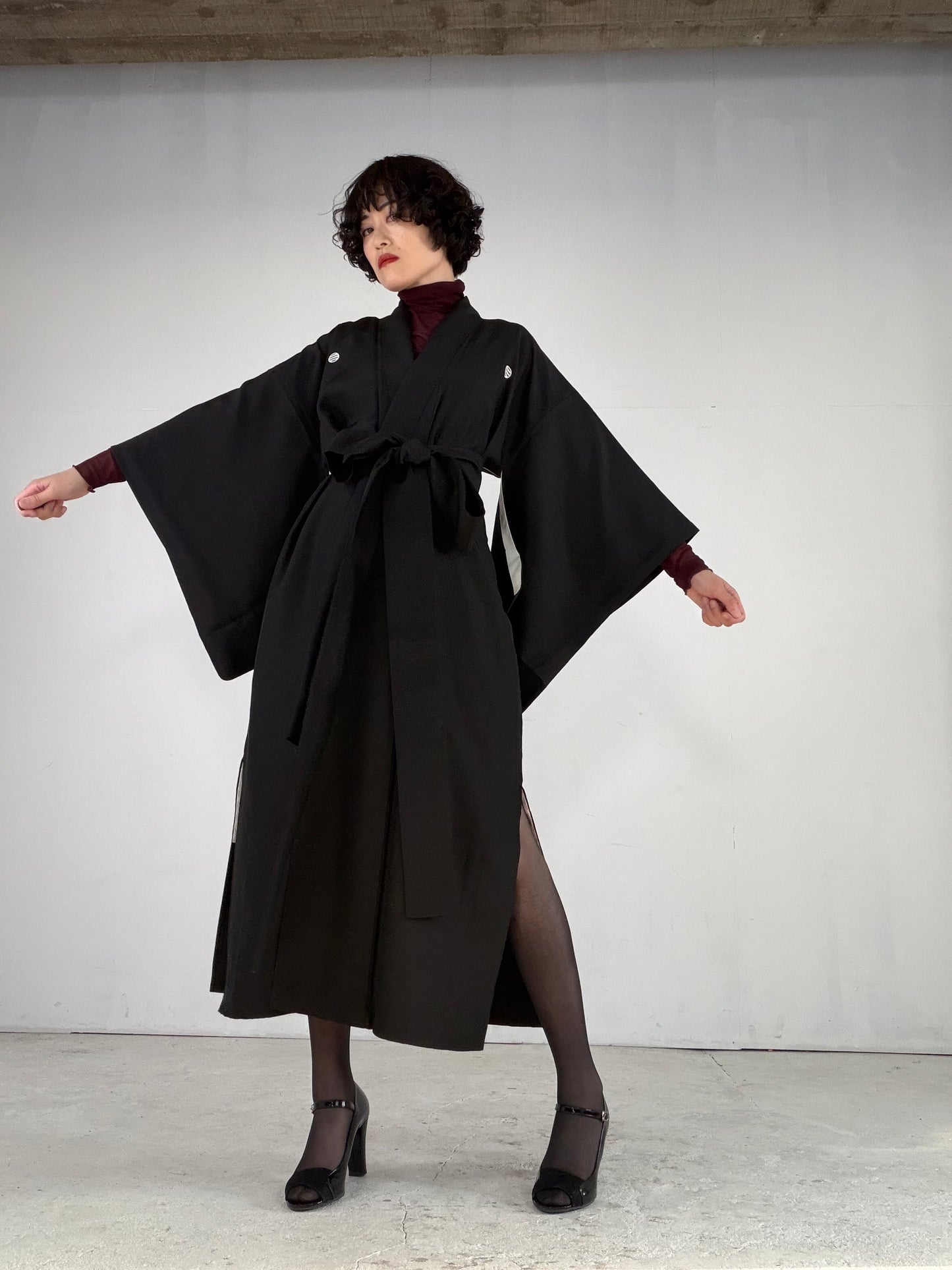 Kimono Dress Gown with String Belt – Upcycled from Vintage Women’s Japanese Kimono “mitsuhiki”, DRE036
