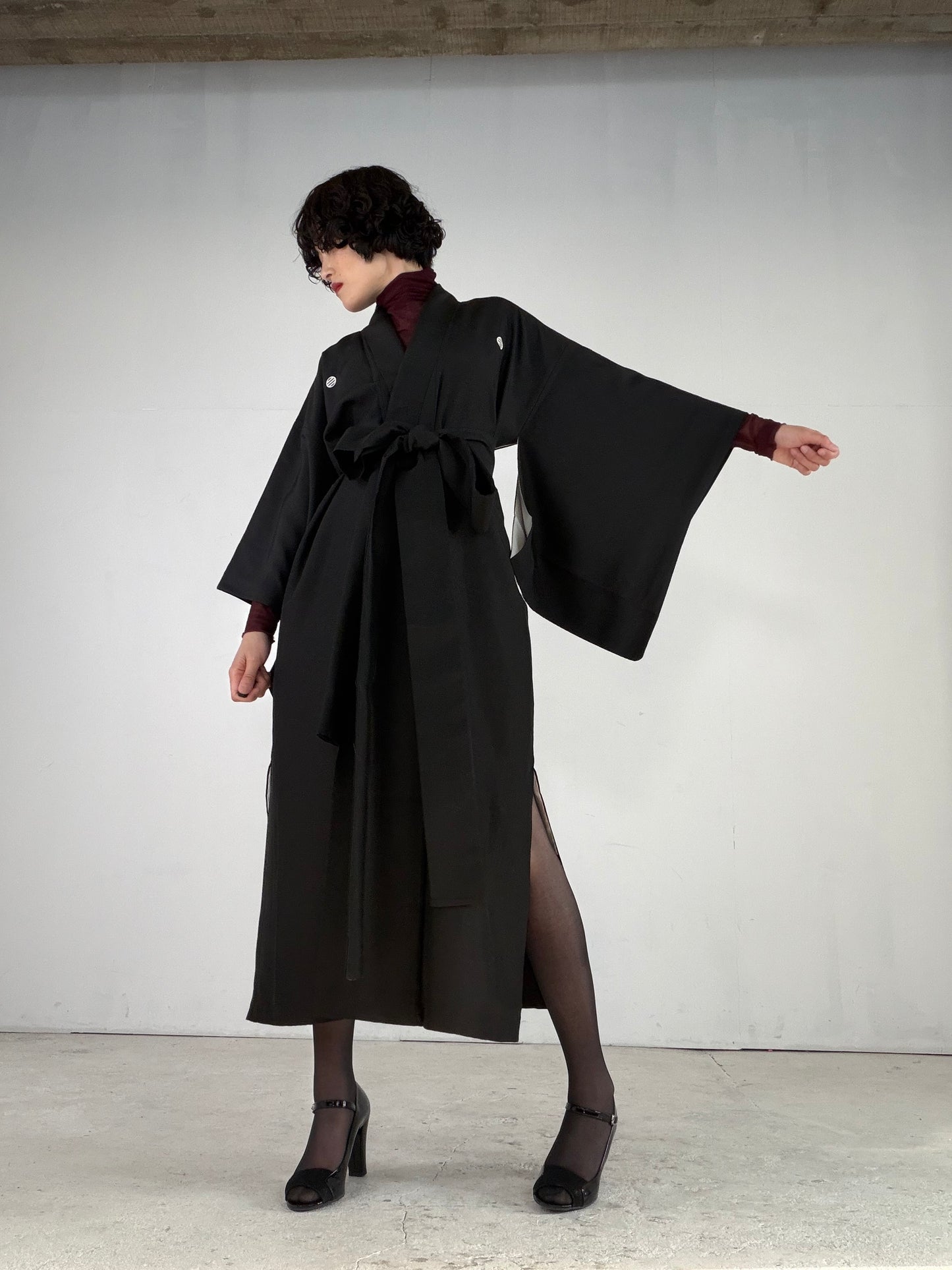 Kimono Dress Gown with String Belt – Upcycled from Vintage Women’s Japanese Kimono “mitsuhiki”, DRE036