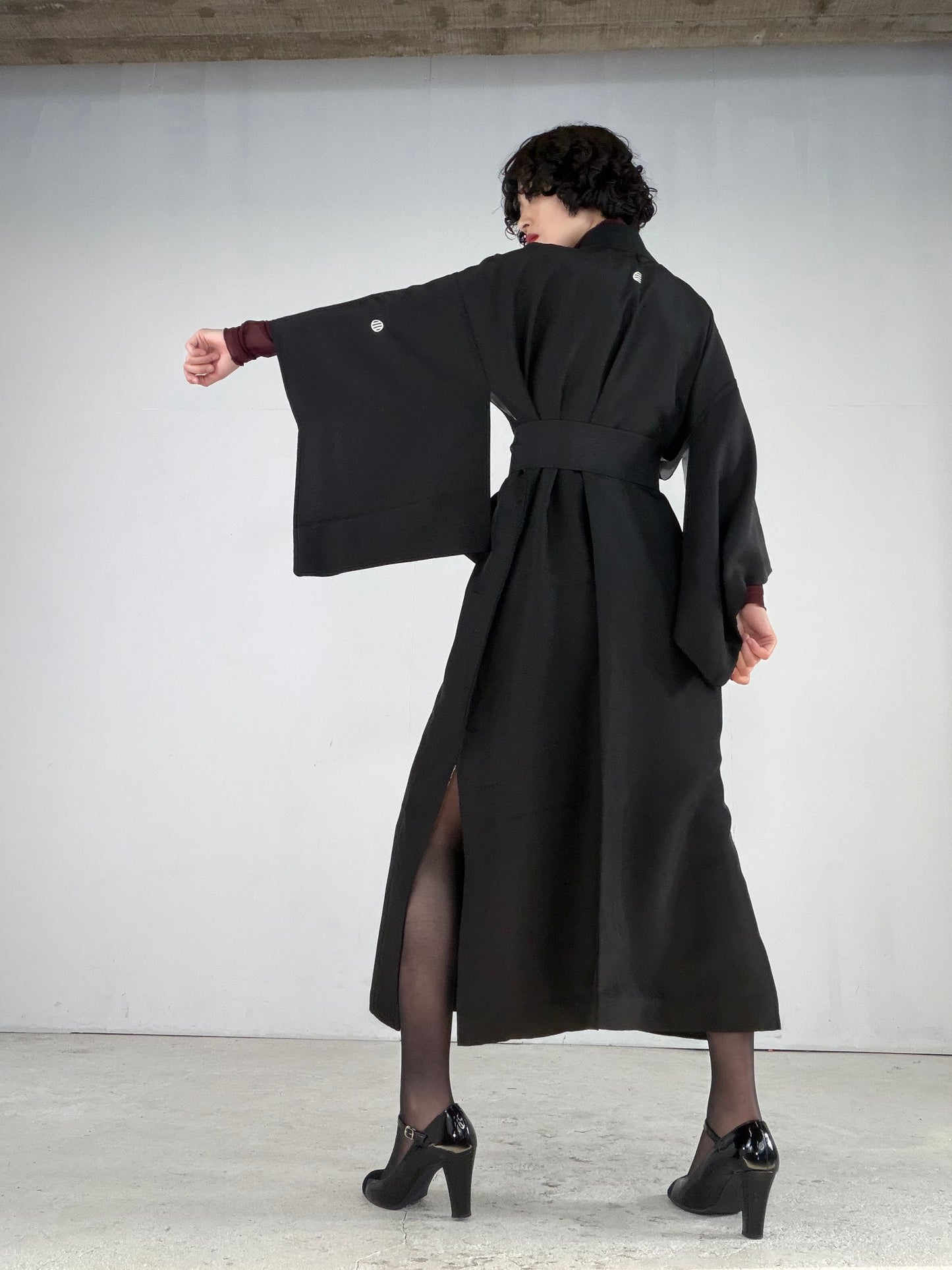 Kimono Dress Gown with String Belt – Upcycled from Vintage Women’s Japanese Kimono “mitsuhiki”, DRE036