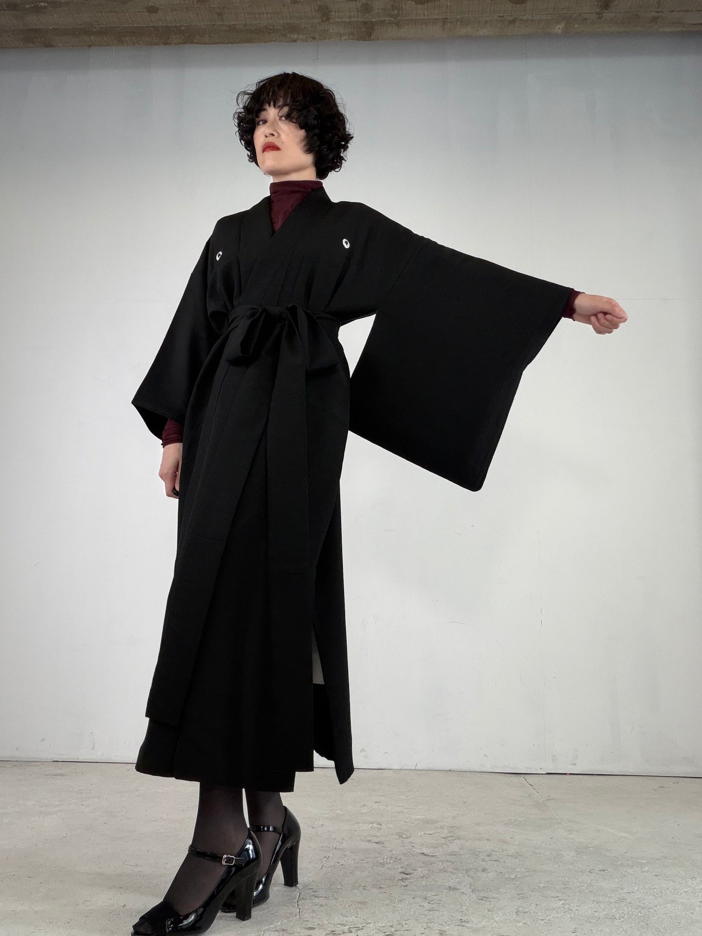 Kimono Dress Gown with String Belt – Upcycled from Vintage Women’s Japanese Kimono “agarifuji”, DRE035